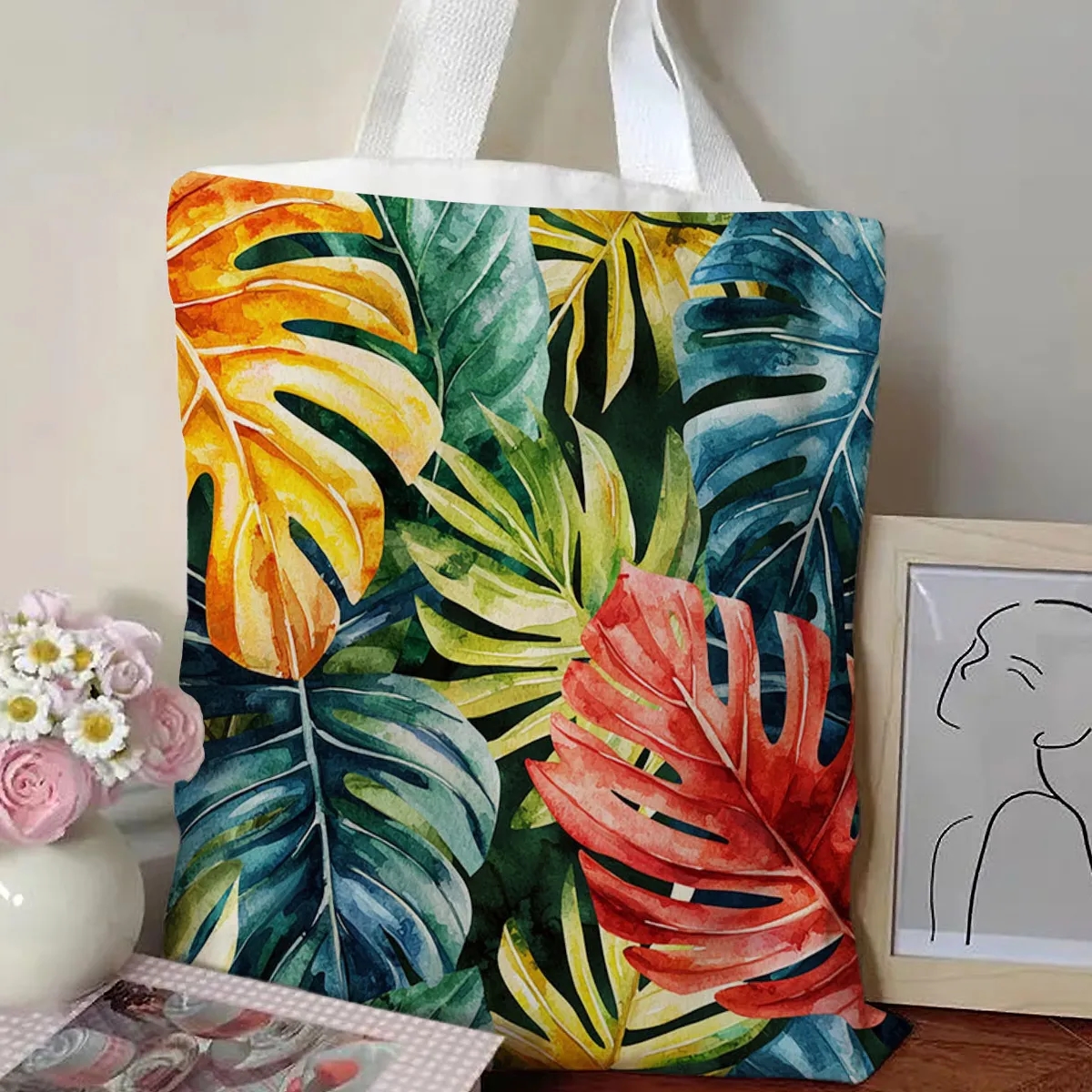 Tropical Print Canvas Tote For Beach And Travel, custom tote bag with logo imprint 3