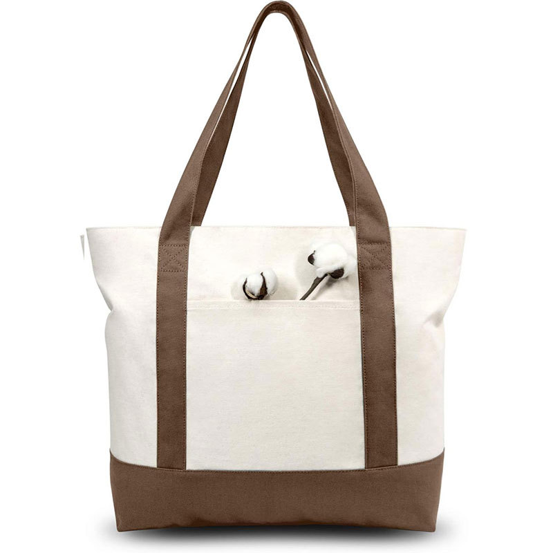 12 oz Cotton Canvas Zipper Boat Tote Bag W/ Front Pocket 17