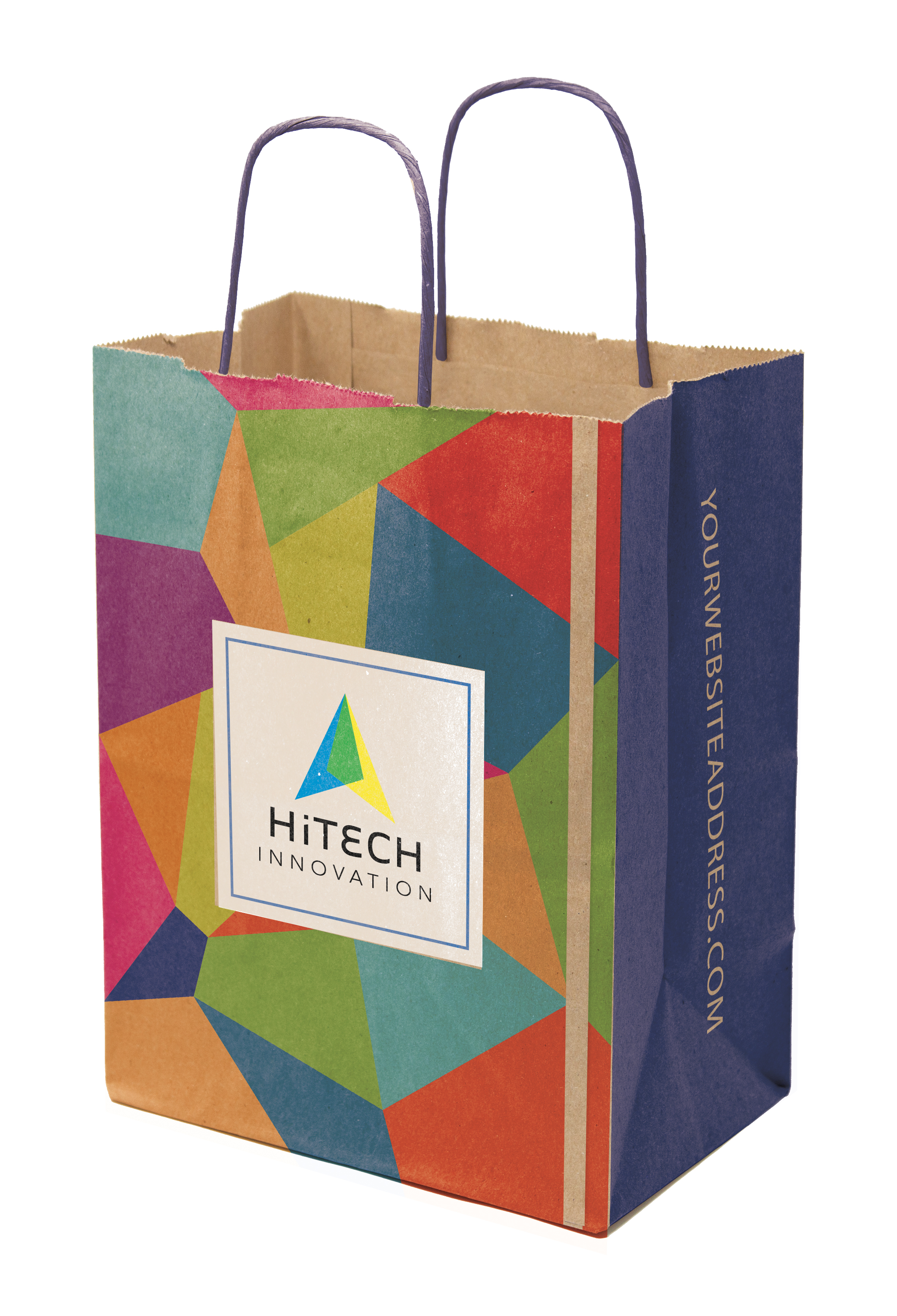 Multi-Sided Full Color Natural Shopper Paper Bag - Blue Handle (8.25 x 10.25 x 5) 3
