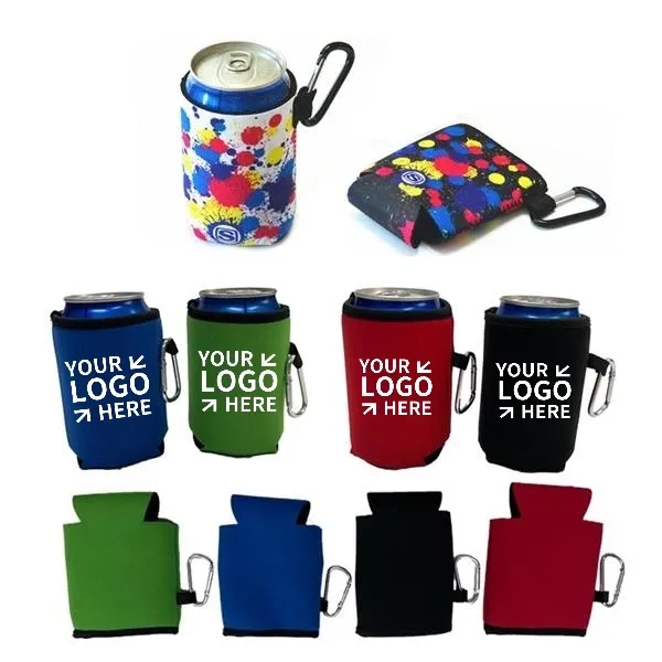 Collapsible Can Cooler with Carabiner, custom koozie with logo imprint 3