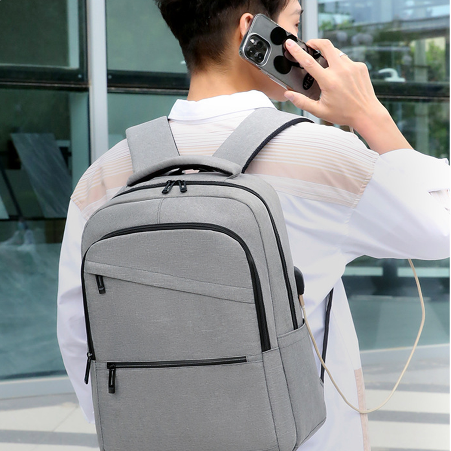Oxfors Waterproof Backpack With Usb Charging Port 4