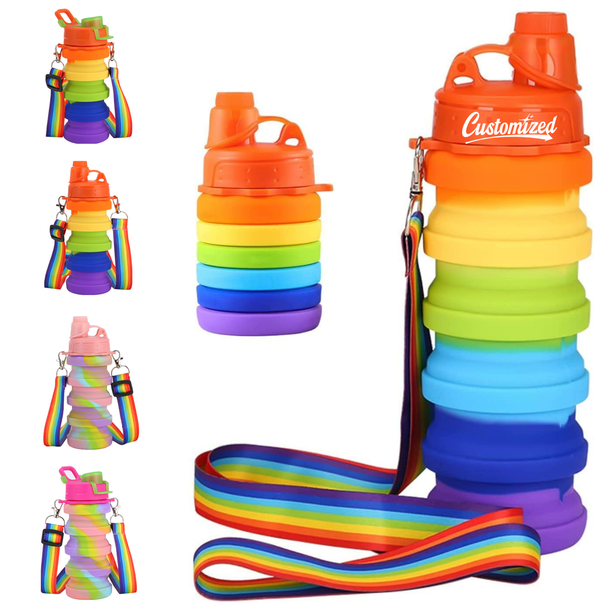 12oz Collapsible Silicone Bottle with Rainbow Strap 2