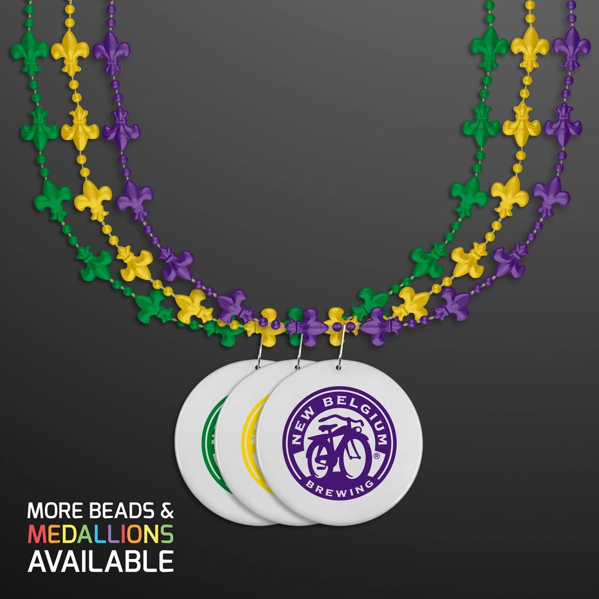 Fleur de Lis Beads for Mardi Gras with White Medallion 2