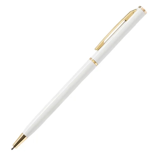 Slim Metal Hotel Ballpoint Pen with Gold Accents 7