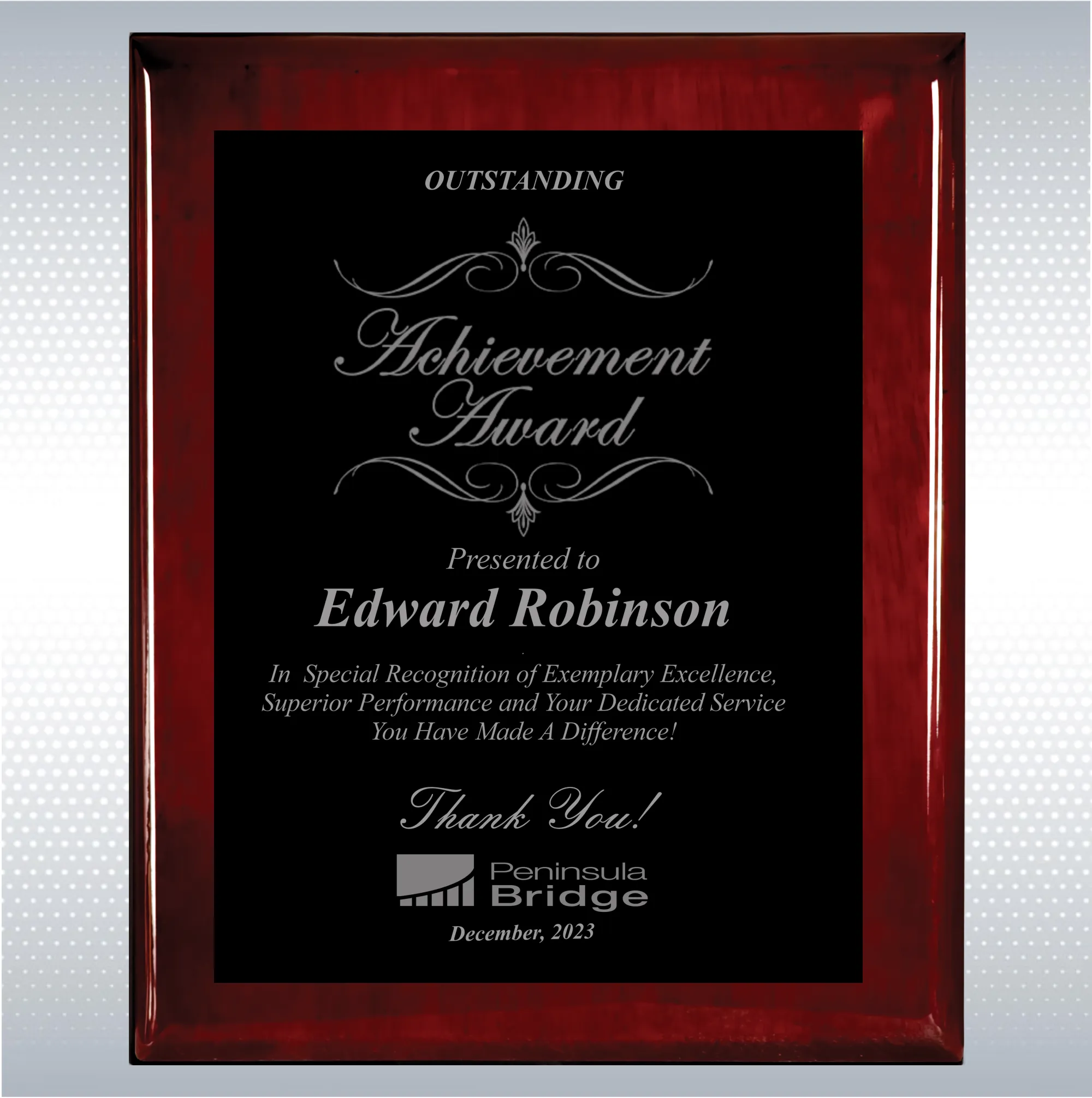Rosewood Piano Wood Excellence Employee Recognition Plaque 15