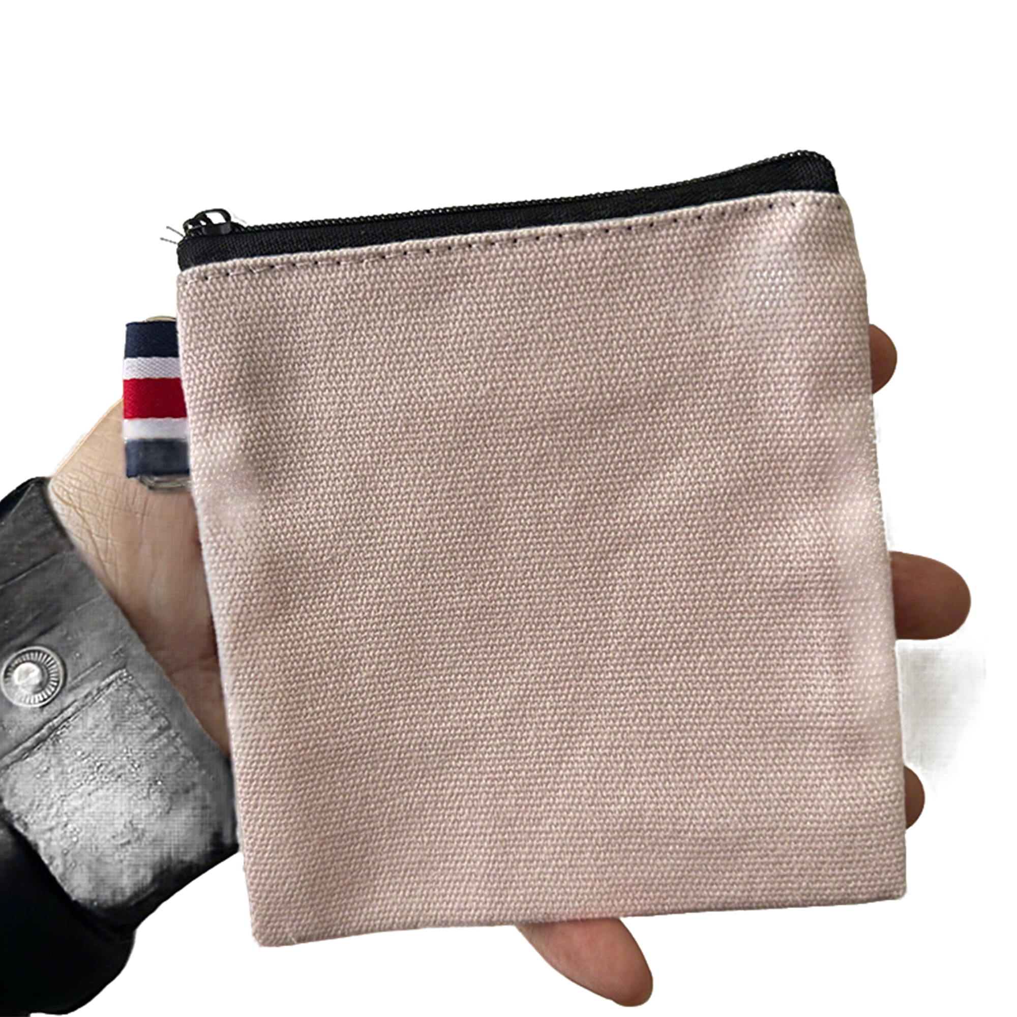 Canvas Zipper Pouch With Metal Ring Square 4.3" Size 10