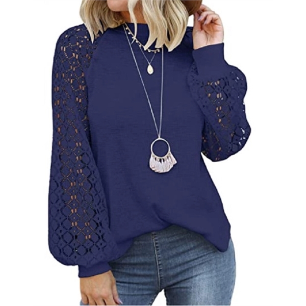 Women's Long Sleeve Tops Lace Casual Loose Blouses T Shirts 4