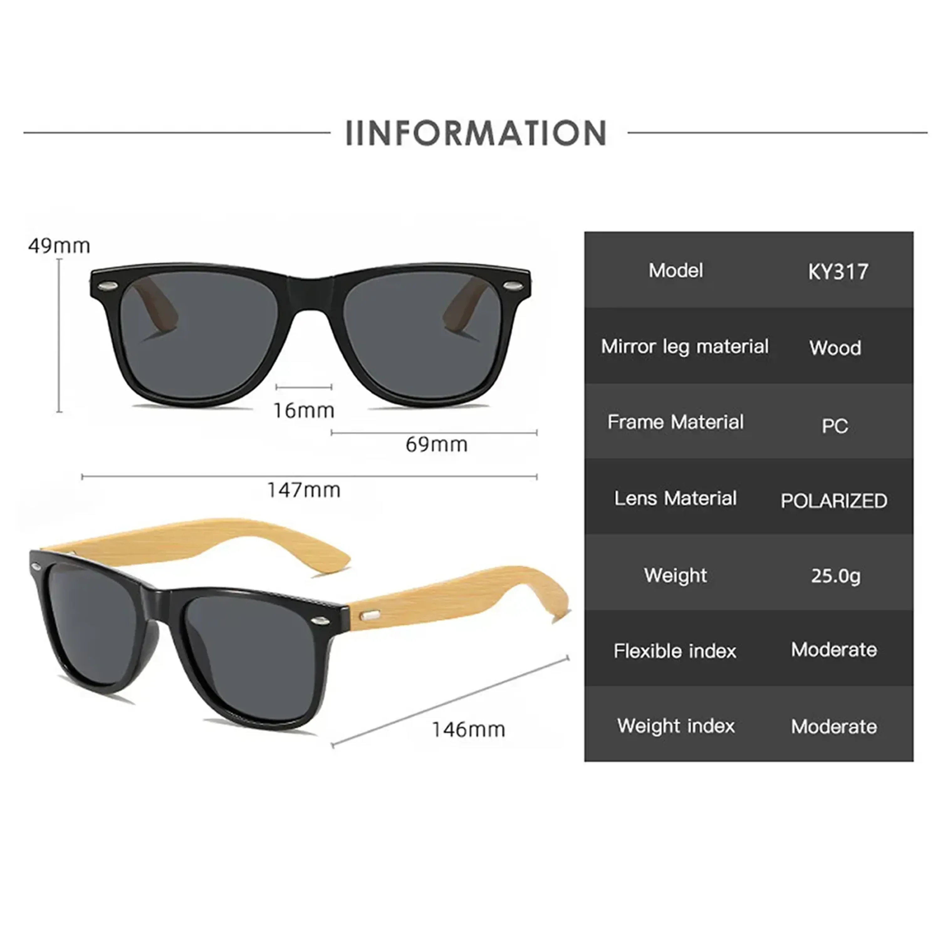 Unisex Design Bamboo Wood Arms Sunglasses 3