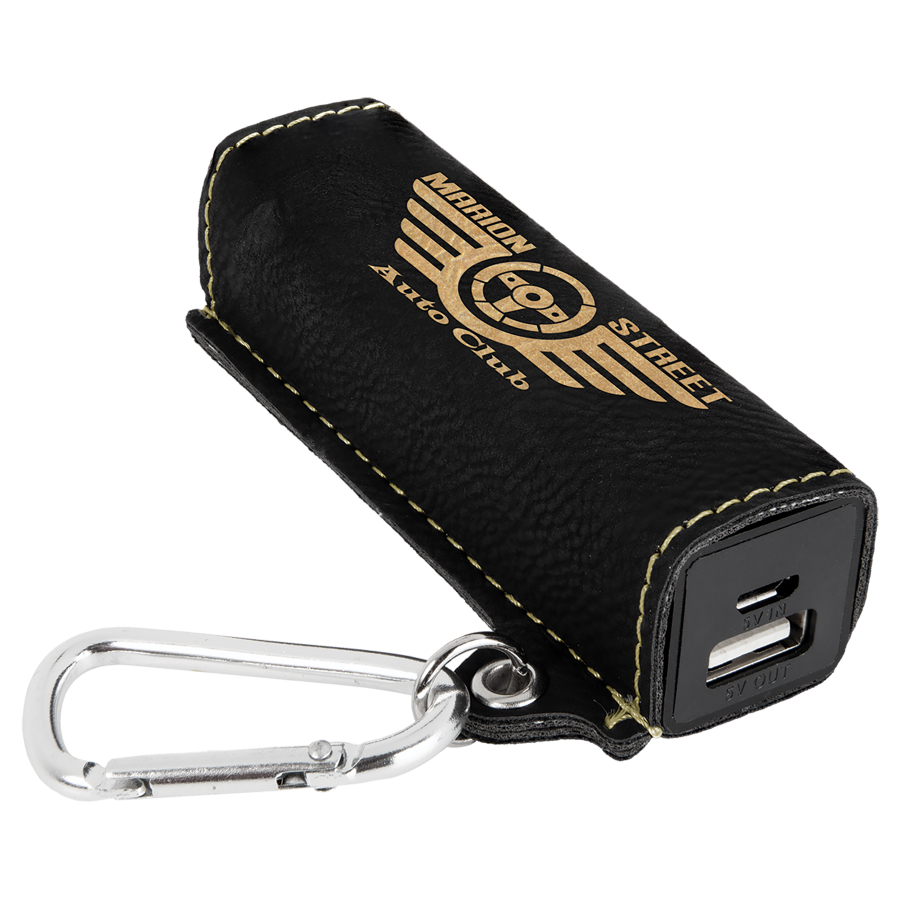 Black/Gold Leatherette 2200 mAh Power Bank with USB Cord 1