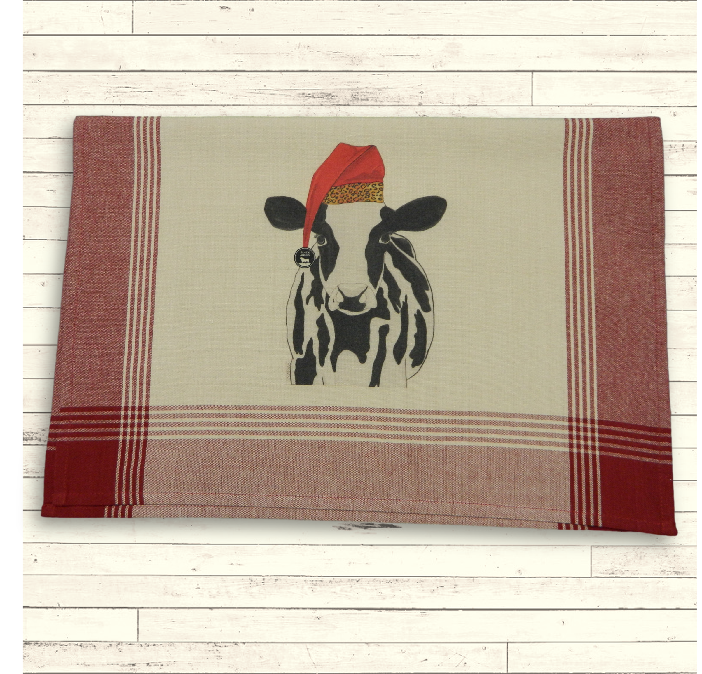 Red/Tea Dyed Plaid Kitchen Towel with Custom Print 2