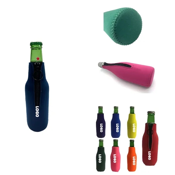 Customized Ring Zipper Collapsible Neoprene Bottle Cooler 4