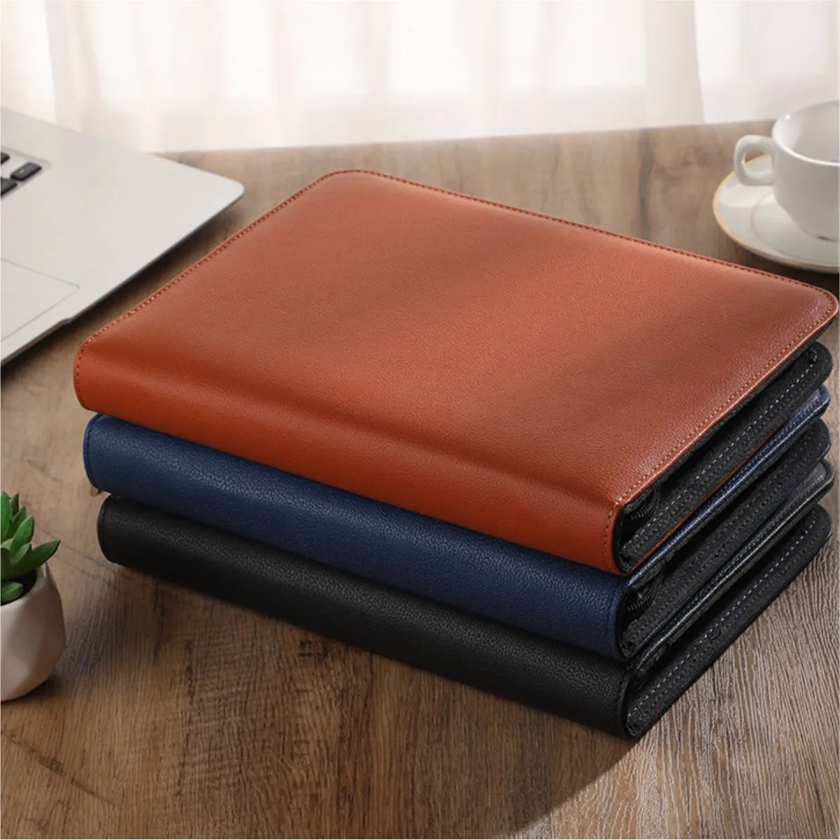 Zippered PU Leather A5 Business Notebook Organizer 3