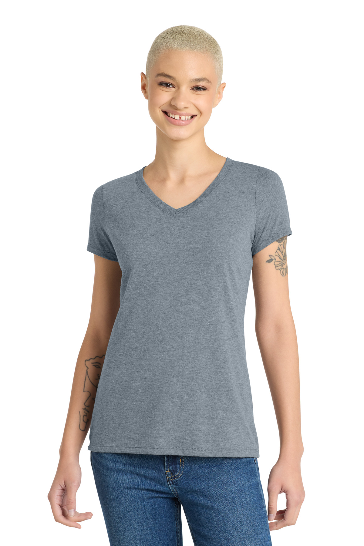 District Women's Perfect Tri V-Neck Tee. DM1350L 80