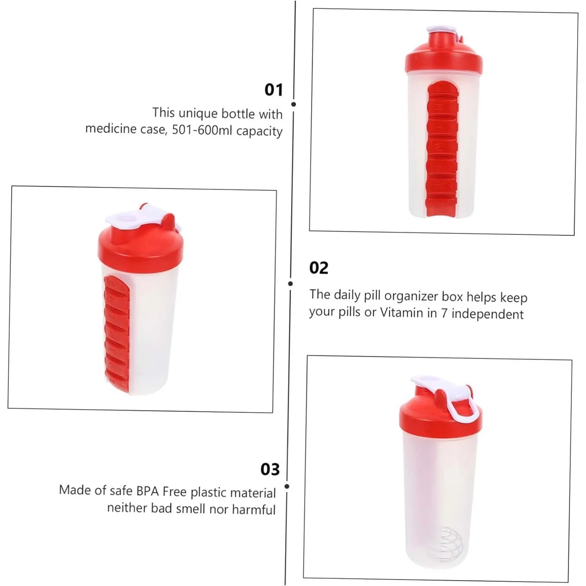 2-in-1 Personal Pill Organizers Shaker Bottle 24 oz. 2