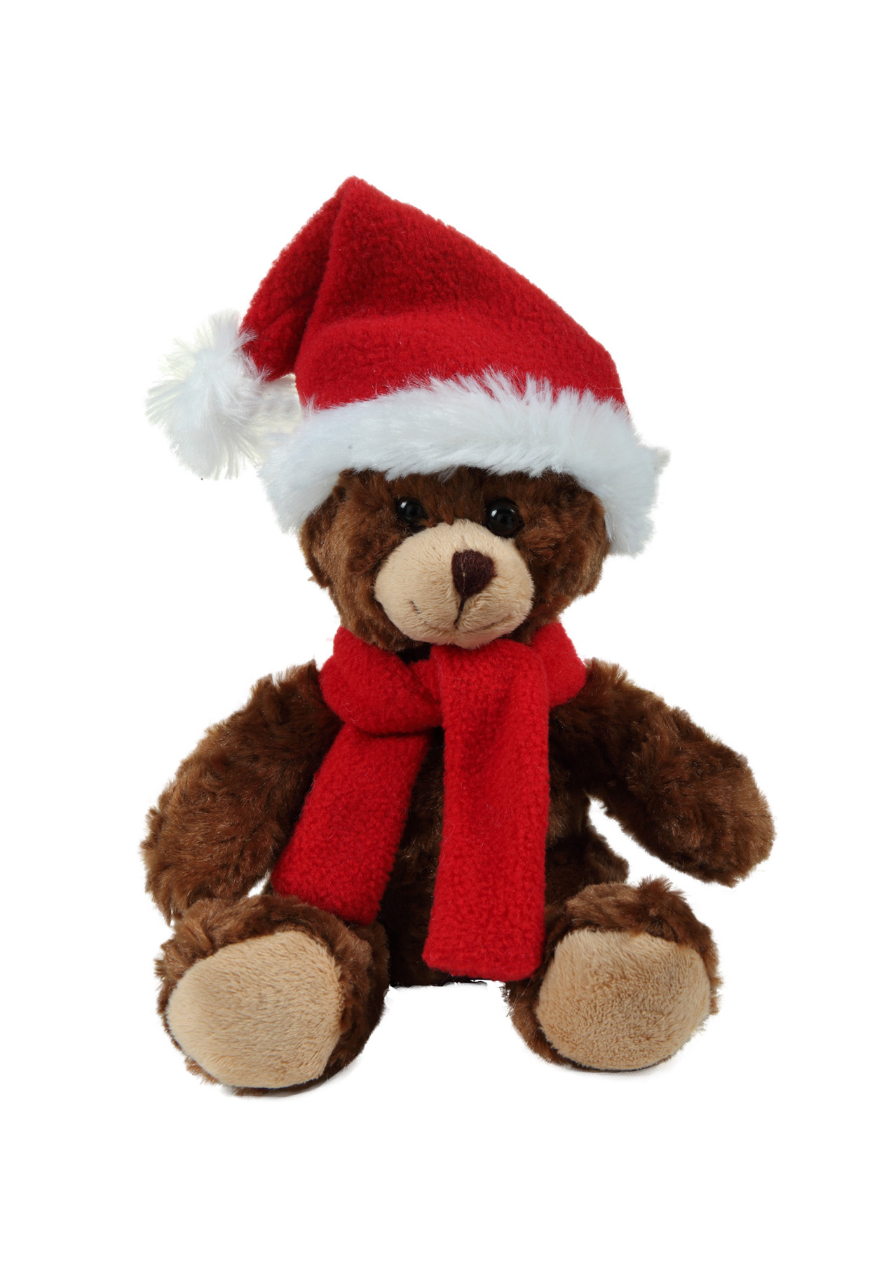 soft plush Chocolate Curly Sitting Bear with Christmas scarf &hat 4