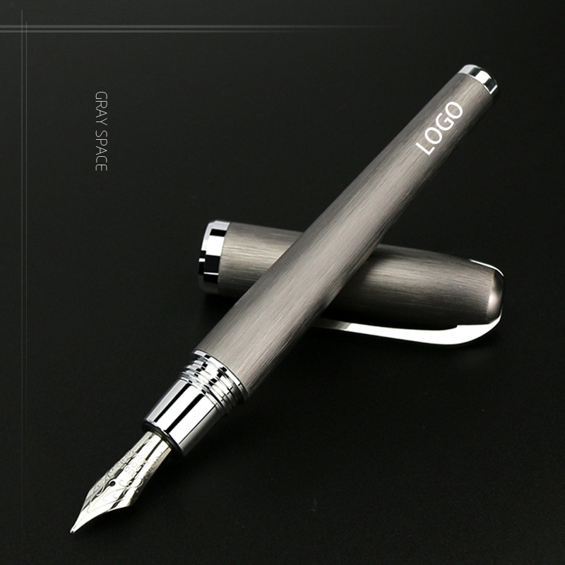 Elegant Gray Textured Fountain Pen with Customizable Logo Space 1