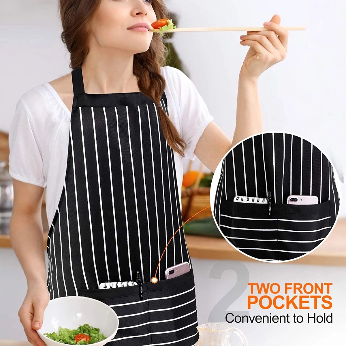 Adjustable Bib Pinstripe Apron with 2 Pockets 3