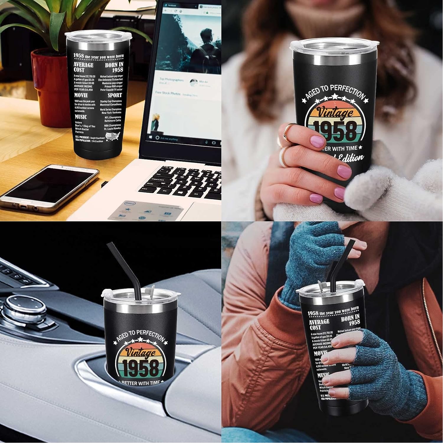 Insulated Travel Tumblers 20 Oz Stainless Steel Tumbler Cup with Lid and Straw Powder Coffee Mug 5