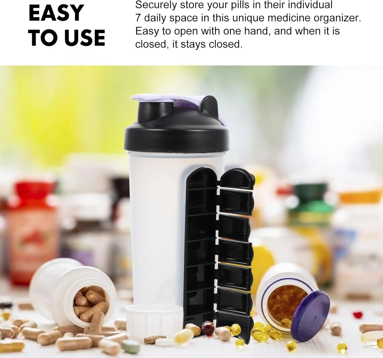 Shaker Bottles for Protein Mixes With Pill Organizer 9