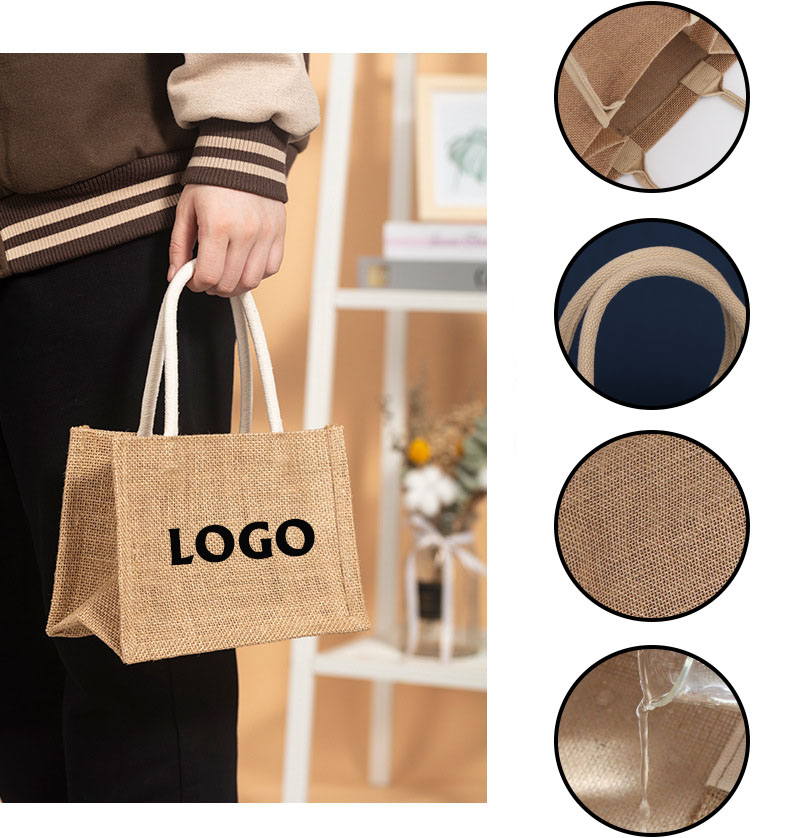 Mini Jute Gift Tote Bag, custom tote bag with logo imprint 2