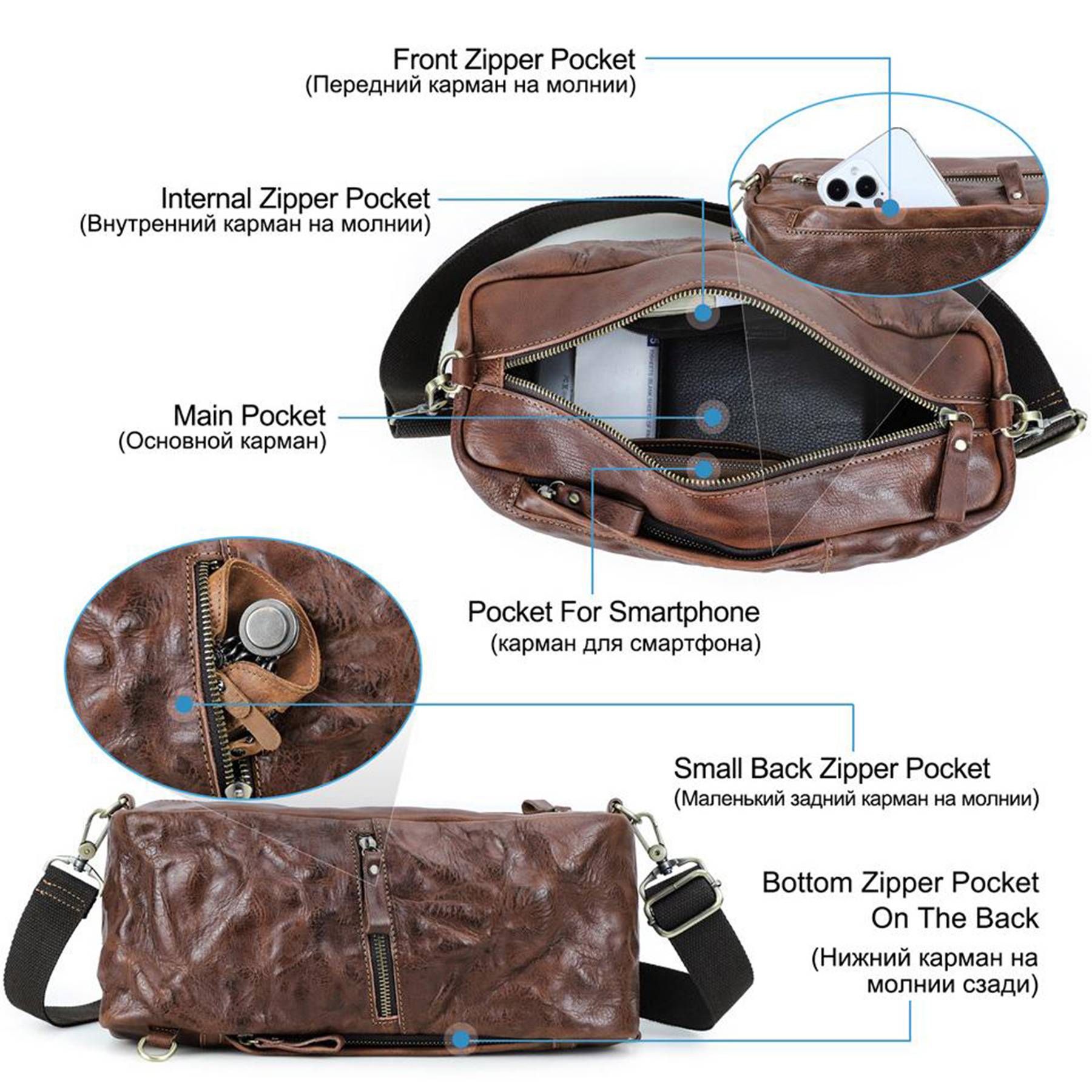 Genuine Leather High-capacity Waterproof Cross-body Bag Men 3