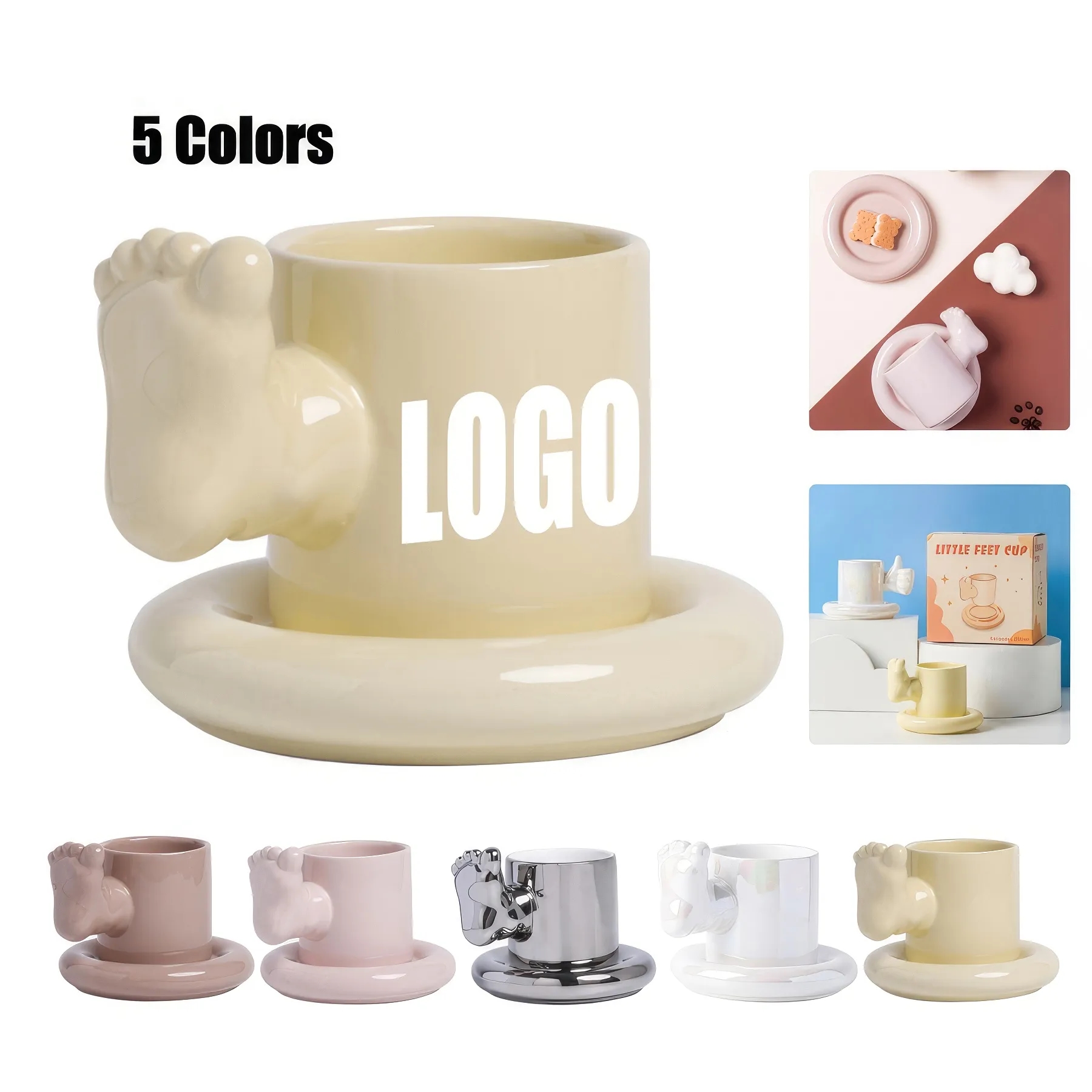 8.4 OZ. Ceramic Tea Cup Coffee Mug with Saucer Set 2