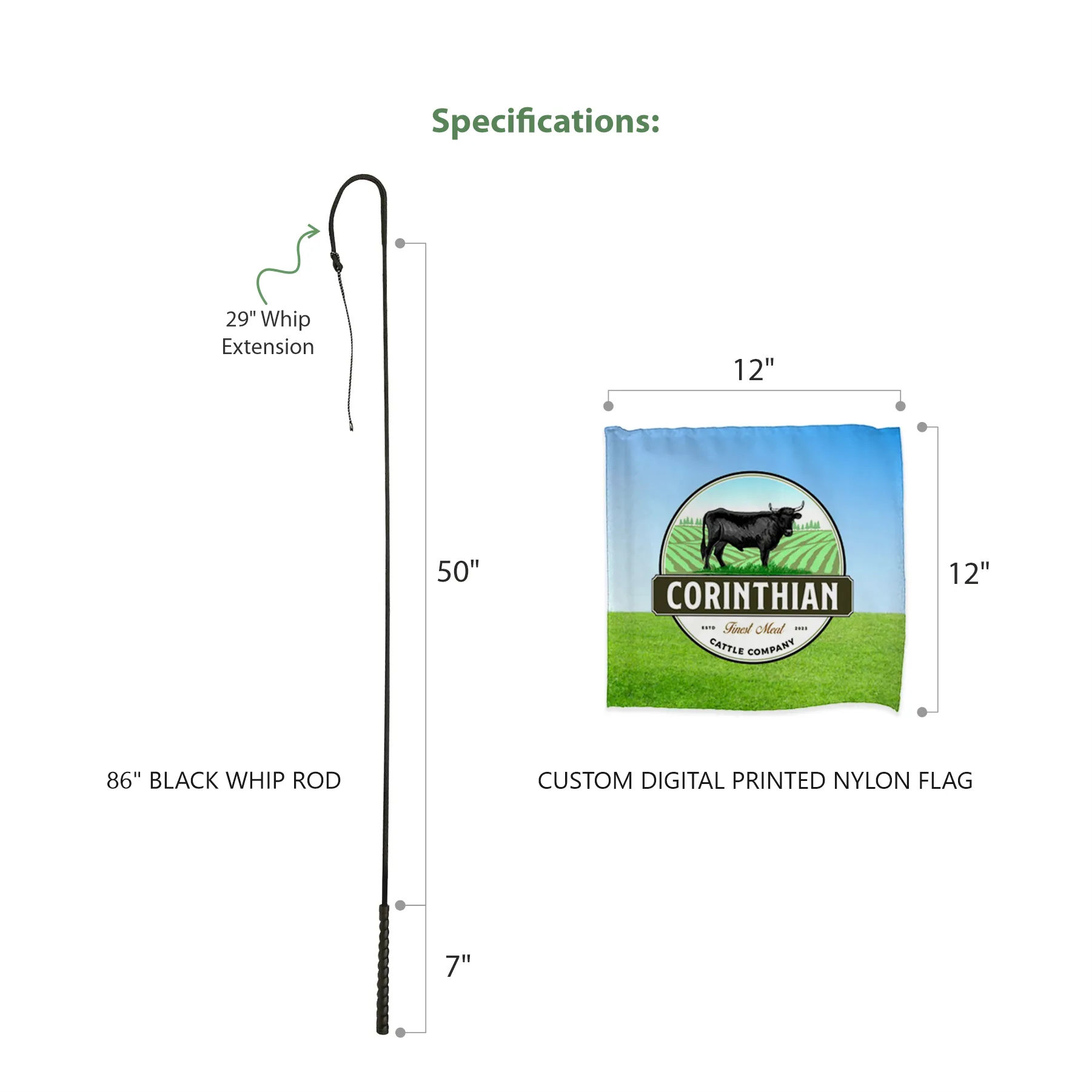 86" Black Whip Rod With 12"x12" Custom Digital Flag 10