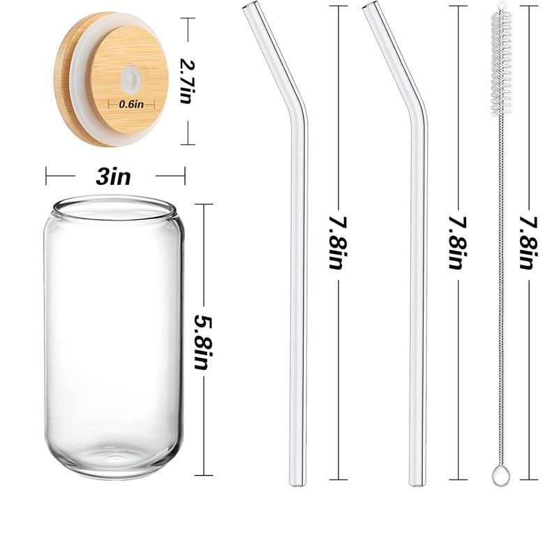 16oz Glass Cups With Bamboo Lid And Glass Straw 3