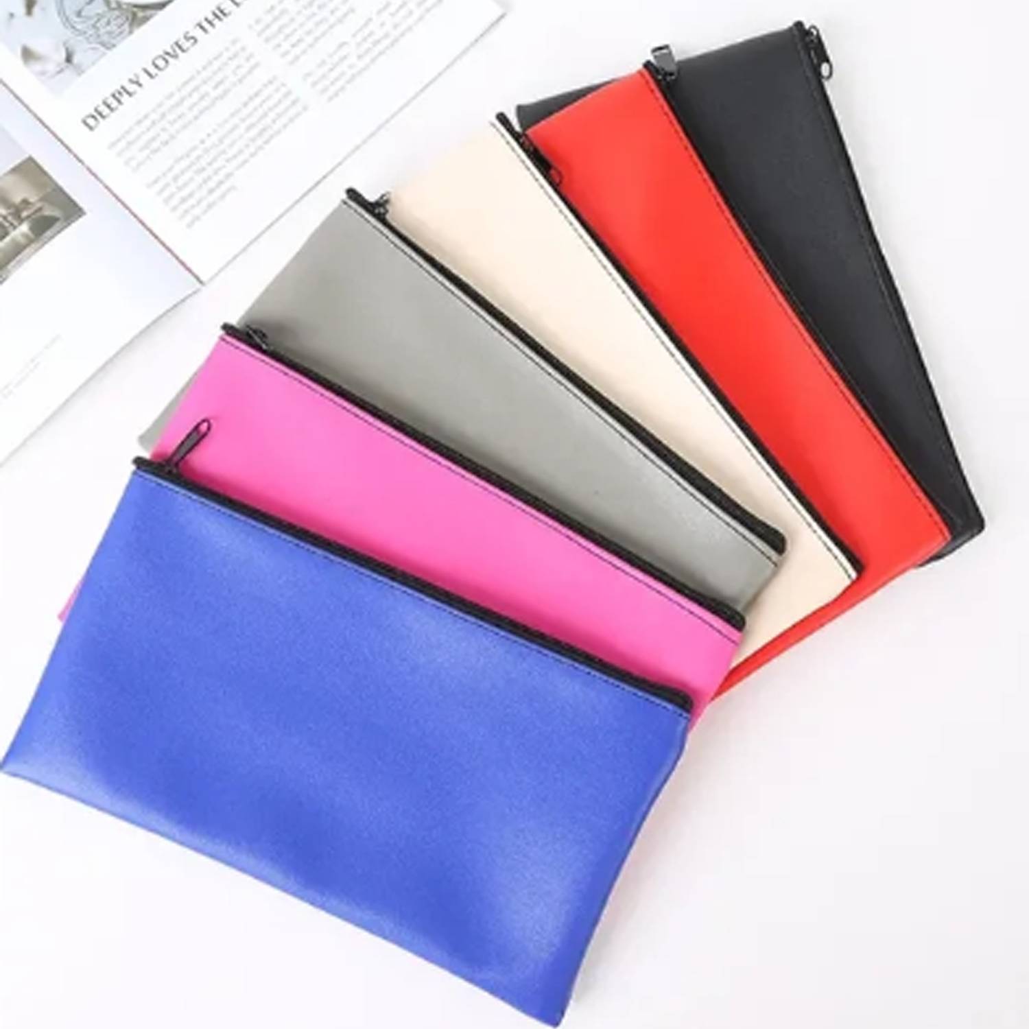 PU Leather Bill Cash Deposit Zipper Storage Bag 2