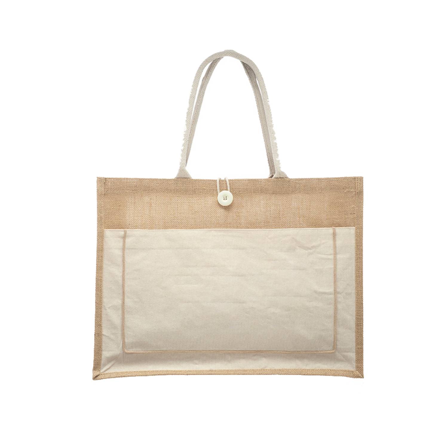 Two Tone Cotton Pocket Jute Tote Bag, custom tote bag with logo imprint 4