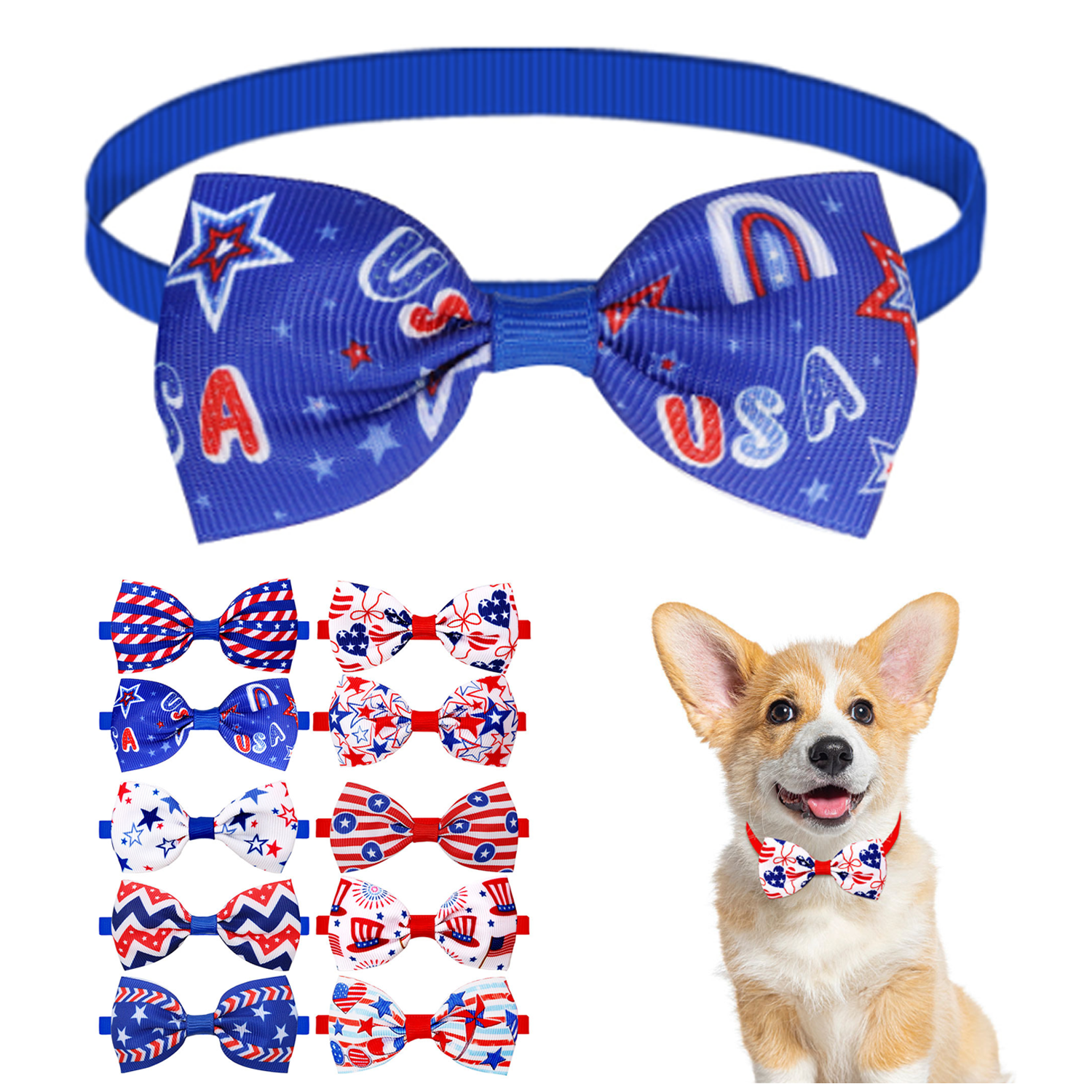 Adjustable Patriotic Ribbon Pet Bow Tie 14