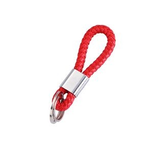 Chic Dual Rings Weaved PU Leather Keychain 11