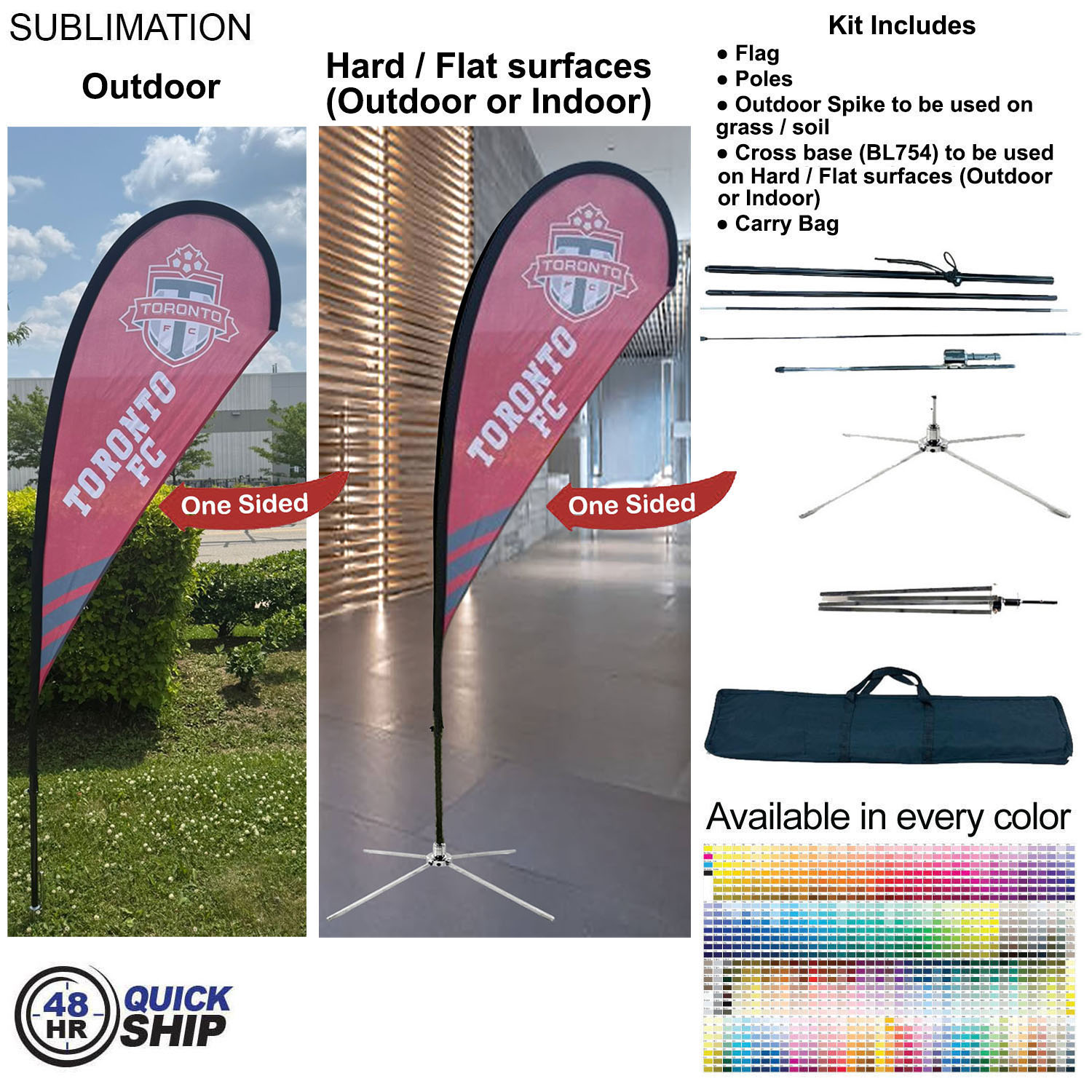 48Hr Quick Ship - 7.5' Small Tear Drop Flag Kit, Full Color Graphic One Side, Outdoor & Indoor bases 5