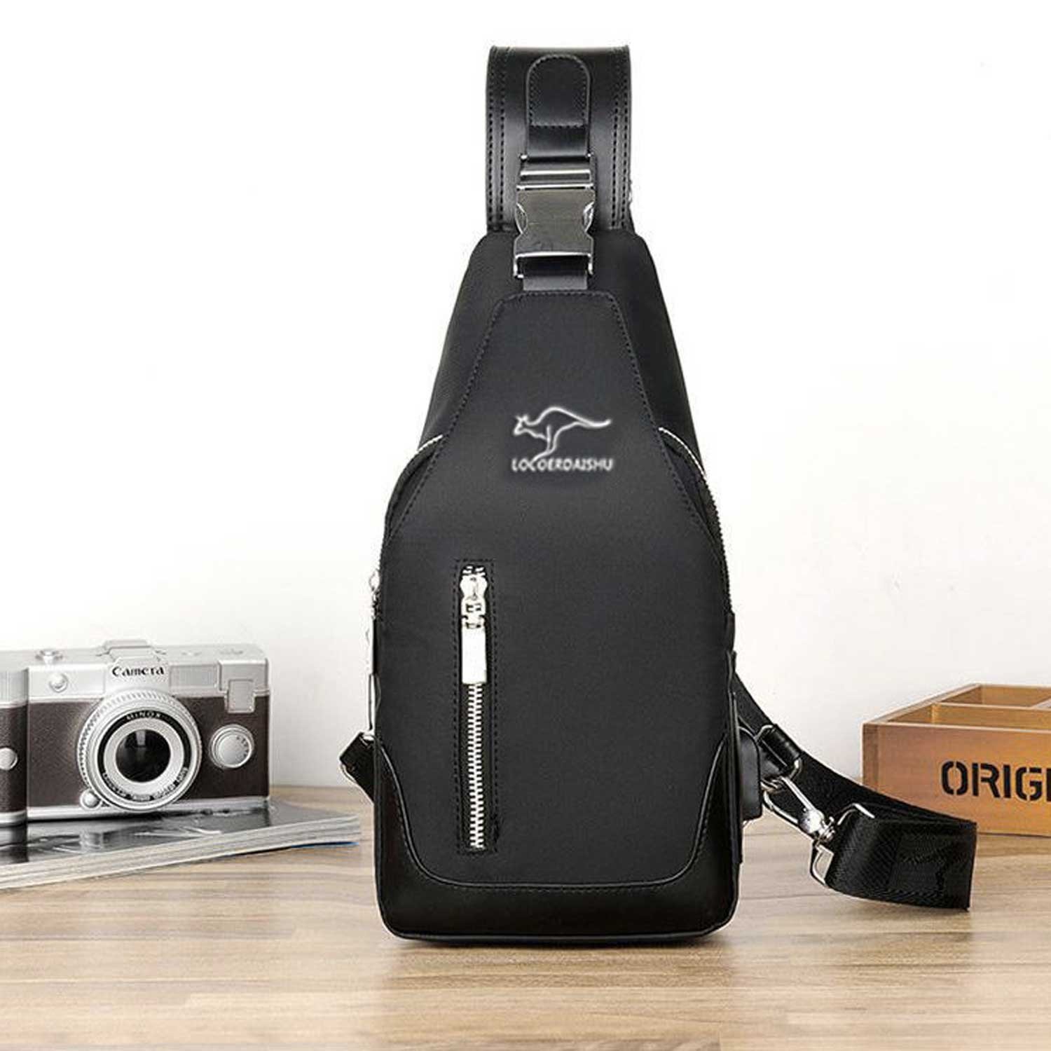 Oxford Fabric w/ Power Bank Pocket Men's Casual Chest Bag 3