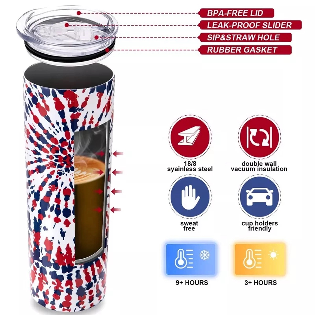20 Oz Tie Dye Stainless Steel Skinny Tumbler 3