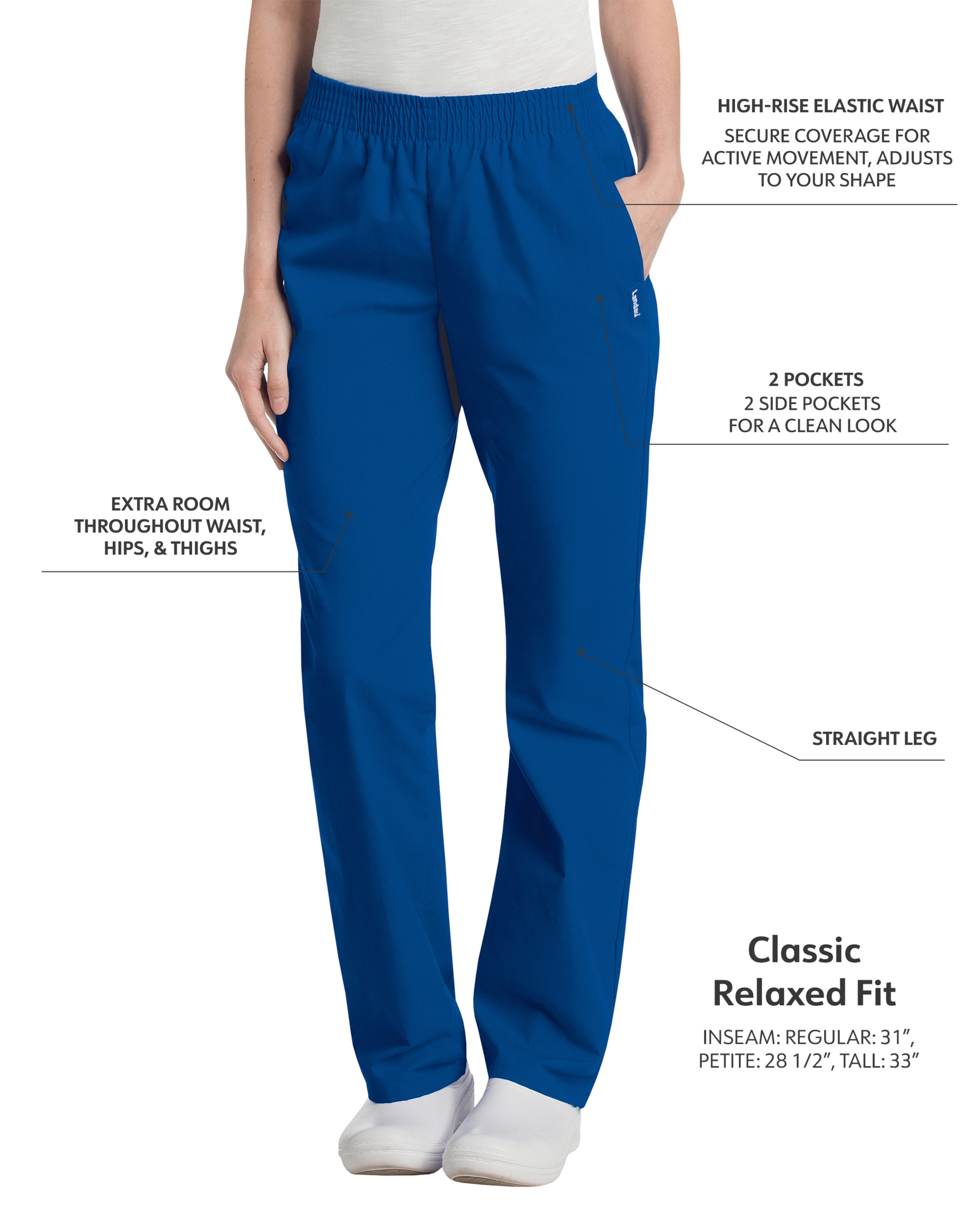 Landau - Essentials - Women's Two-Pocket High-Rise Elastic Waist Straight Leg Pant 33