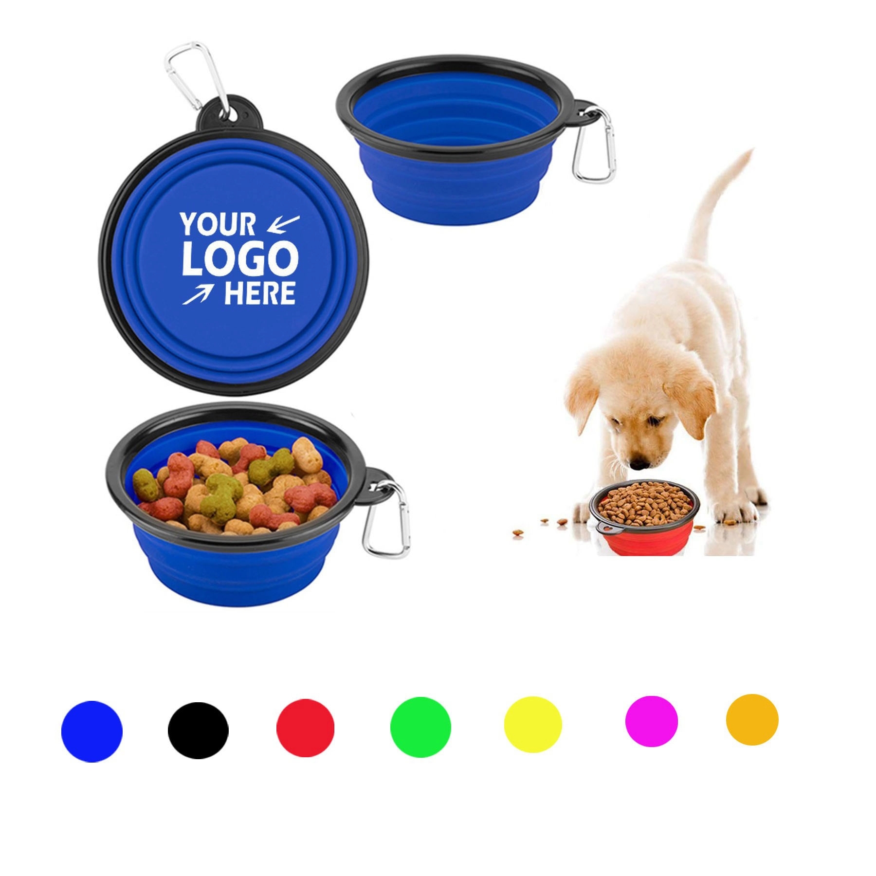 MOQ50Pcs Silicone Pets Bowls with Metal Carabiner Clipr 2