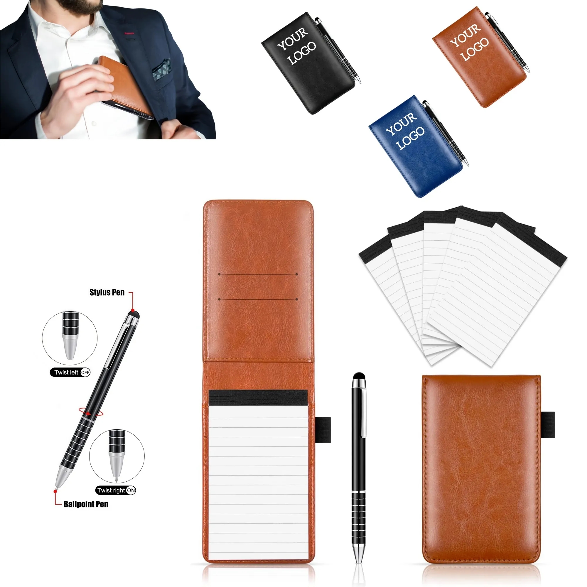 Mini Pocket Notepad Holder Set with Pen 6