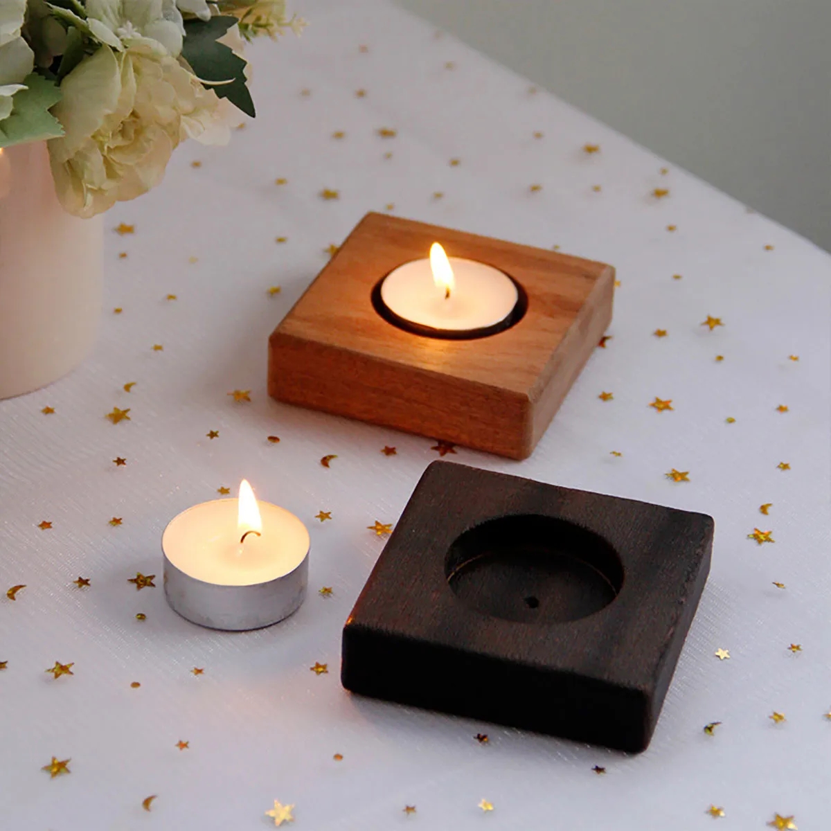 Wood Candle Holders with Tea Light 2