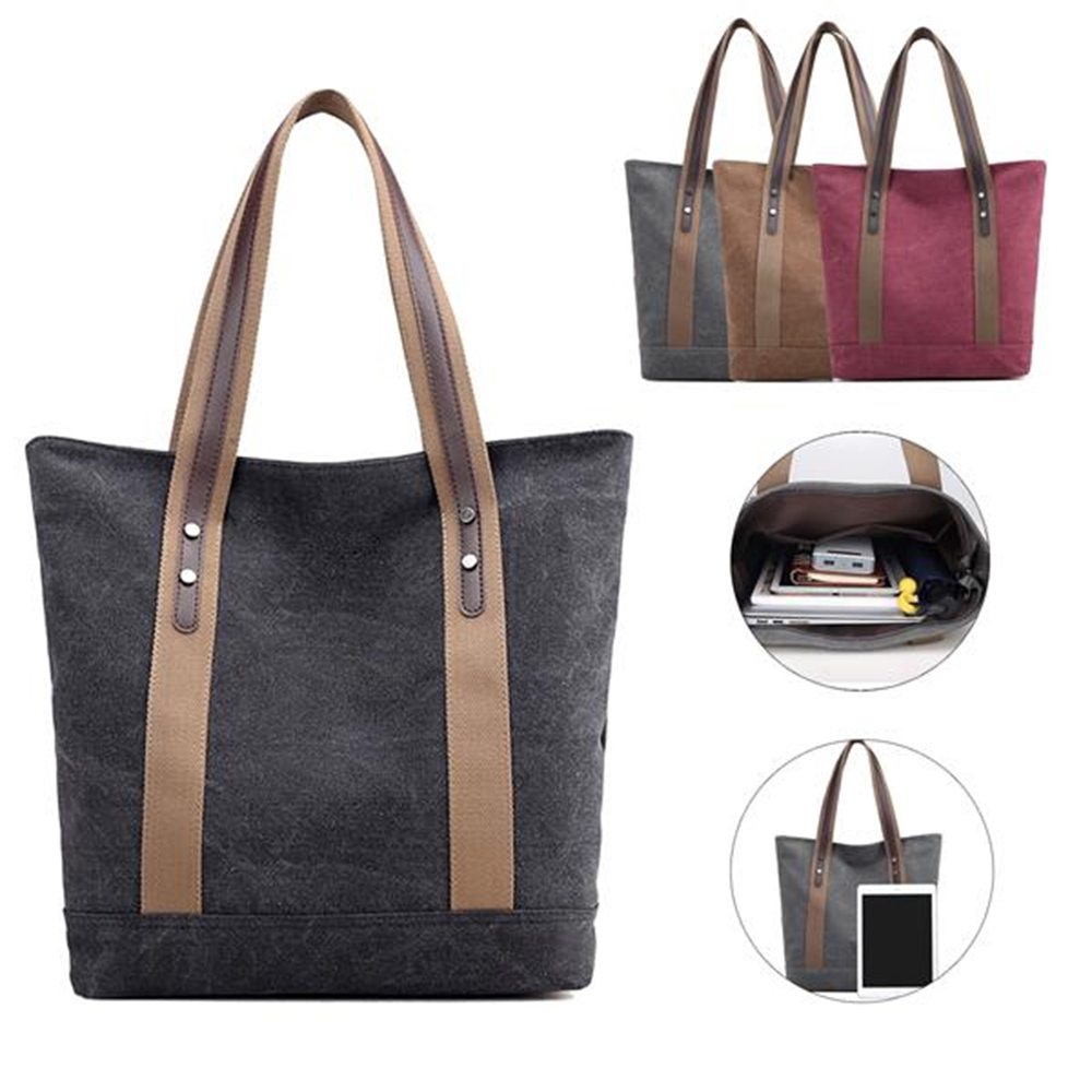 Vintage Women Handle Tote Bag Canvas