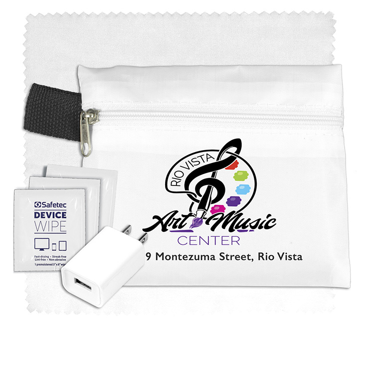 "TECHPACK" Tech Hom and Travel Kit with Microfiber Cleaning Cloth and US Wall Charger 18