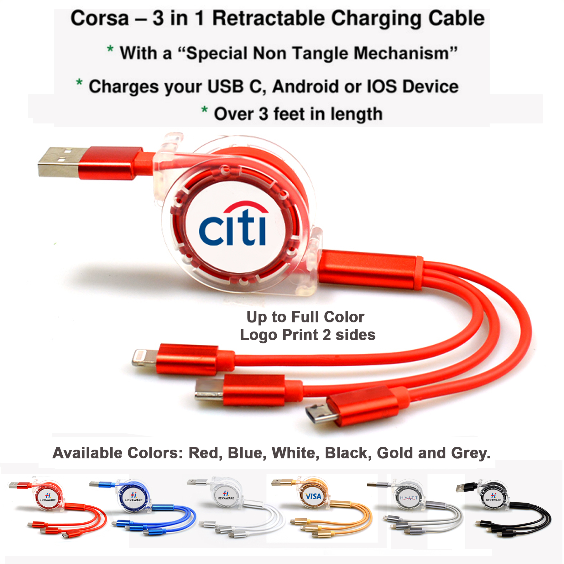 Corsa 3 in 1 Retractable Charging Cable 2