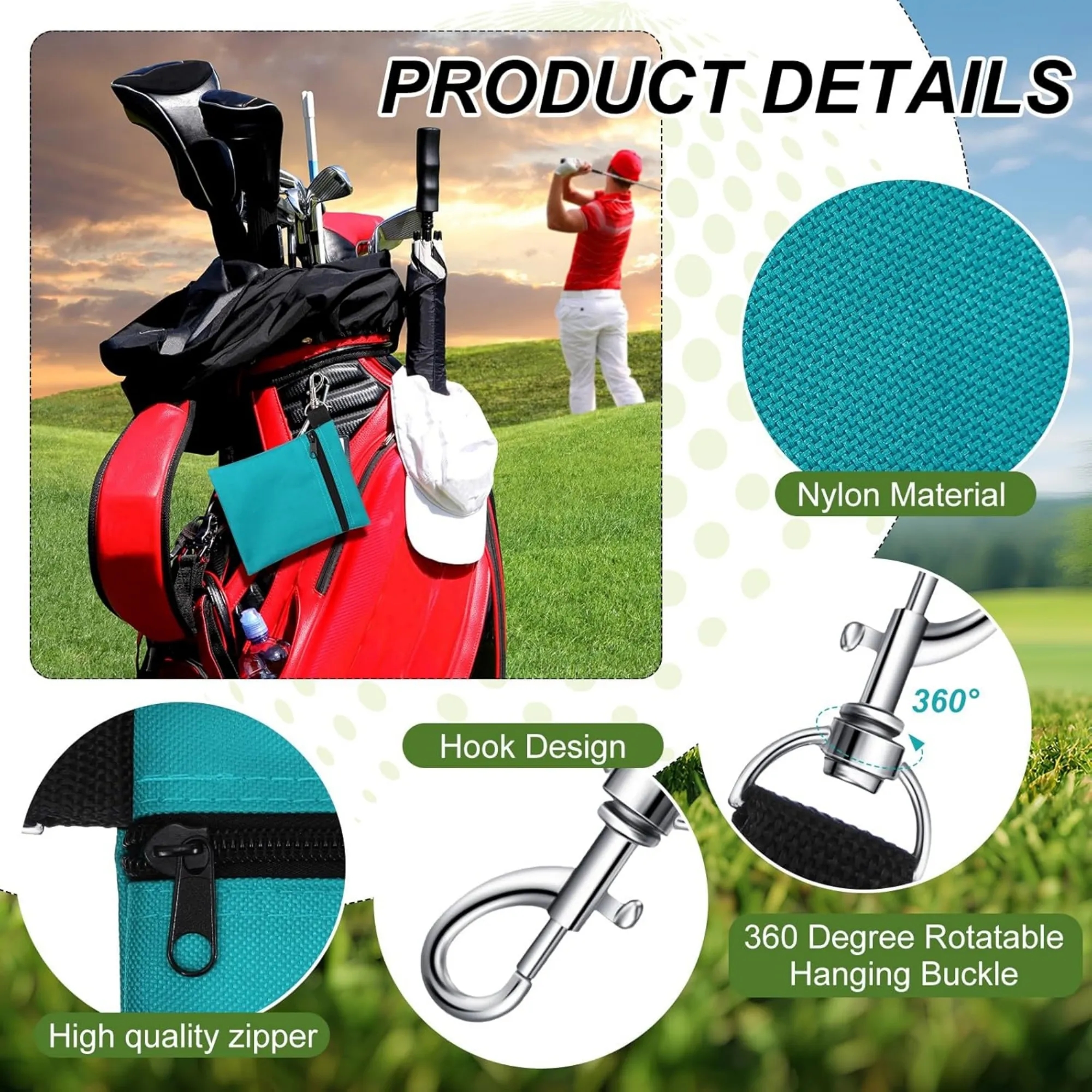 Golf Tee Bag Holder With Metal Lobster Claw Clip 10