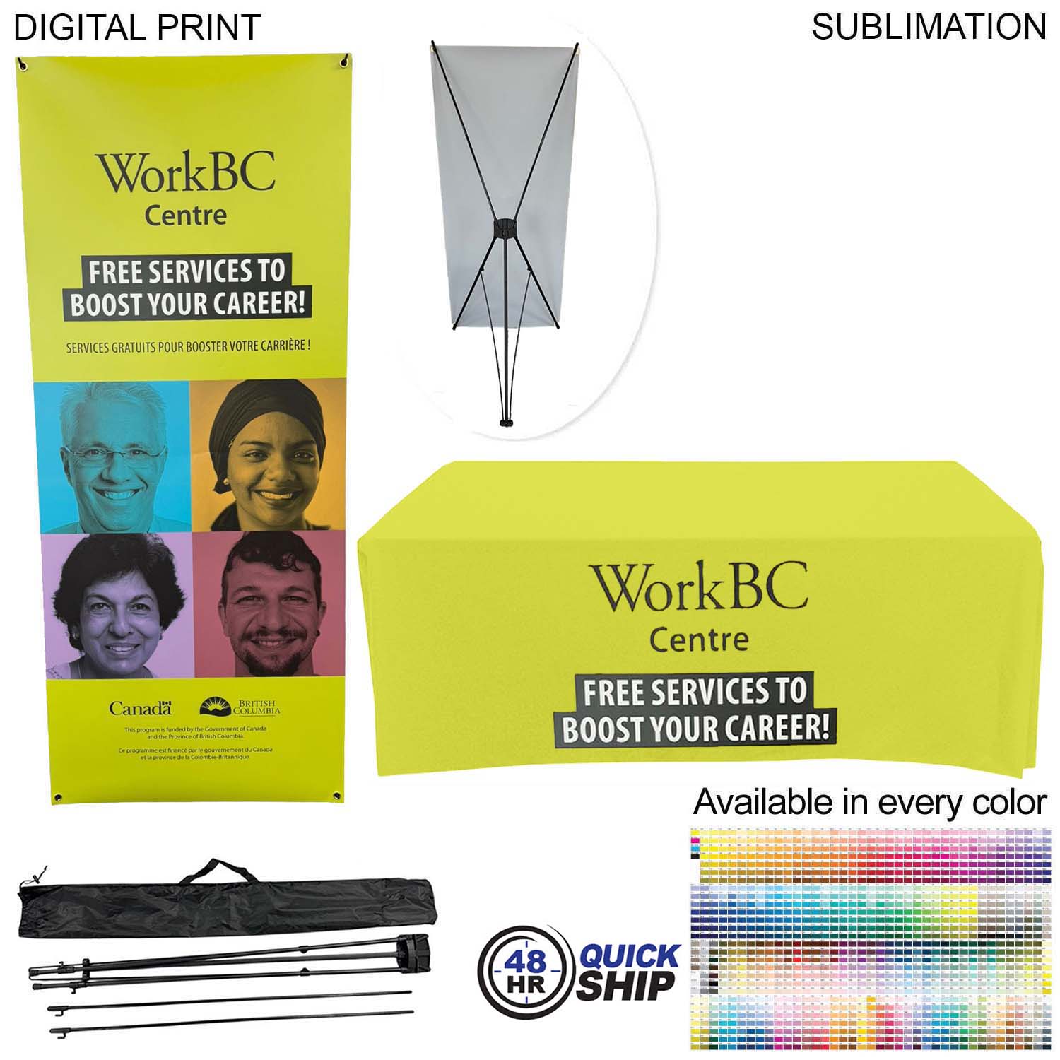 48Hr Quick Ship - Tradeshow Package, Tripod Banner with Graphics DP788 + Sublimated Tablecover SU499 6