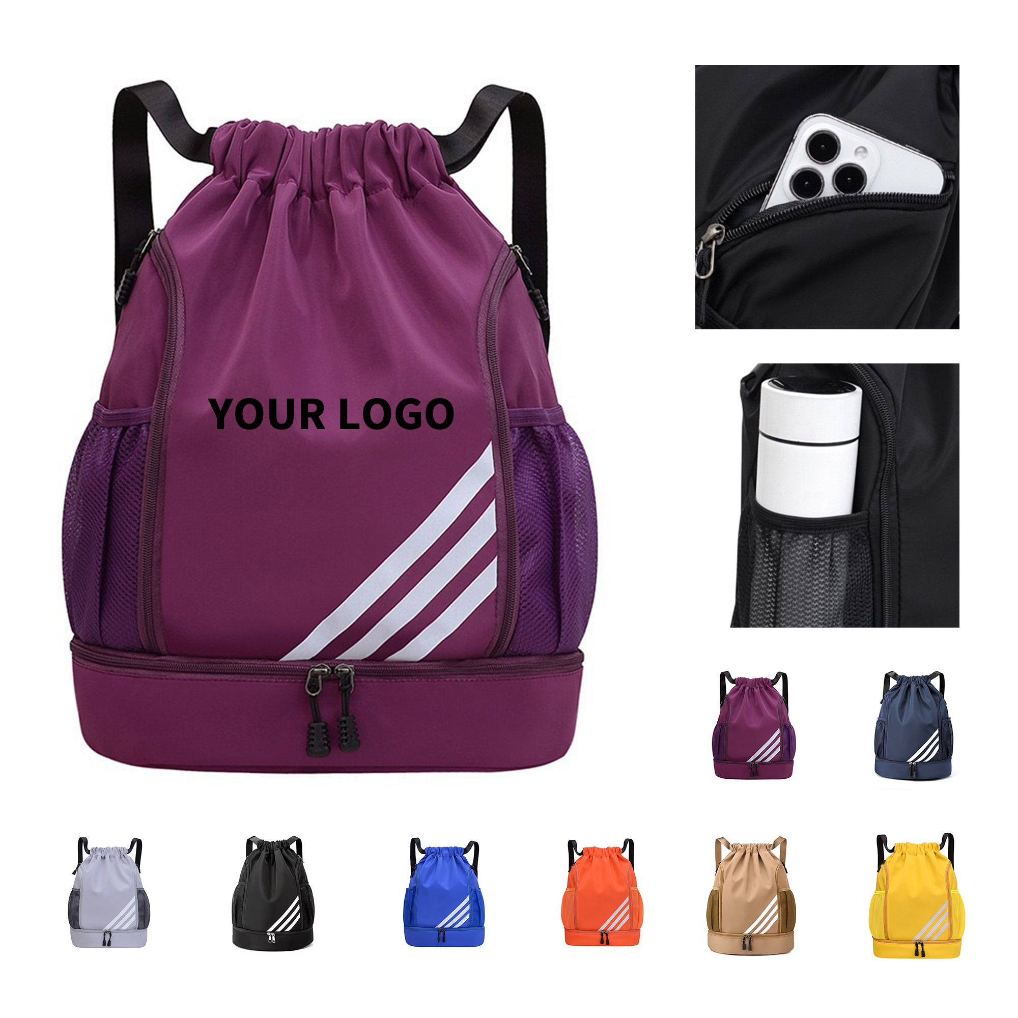 Water Resistant Drawstring Daypack 13" Length X 6" Width X 18" Height 3