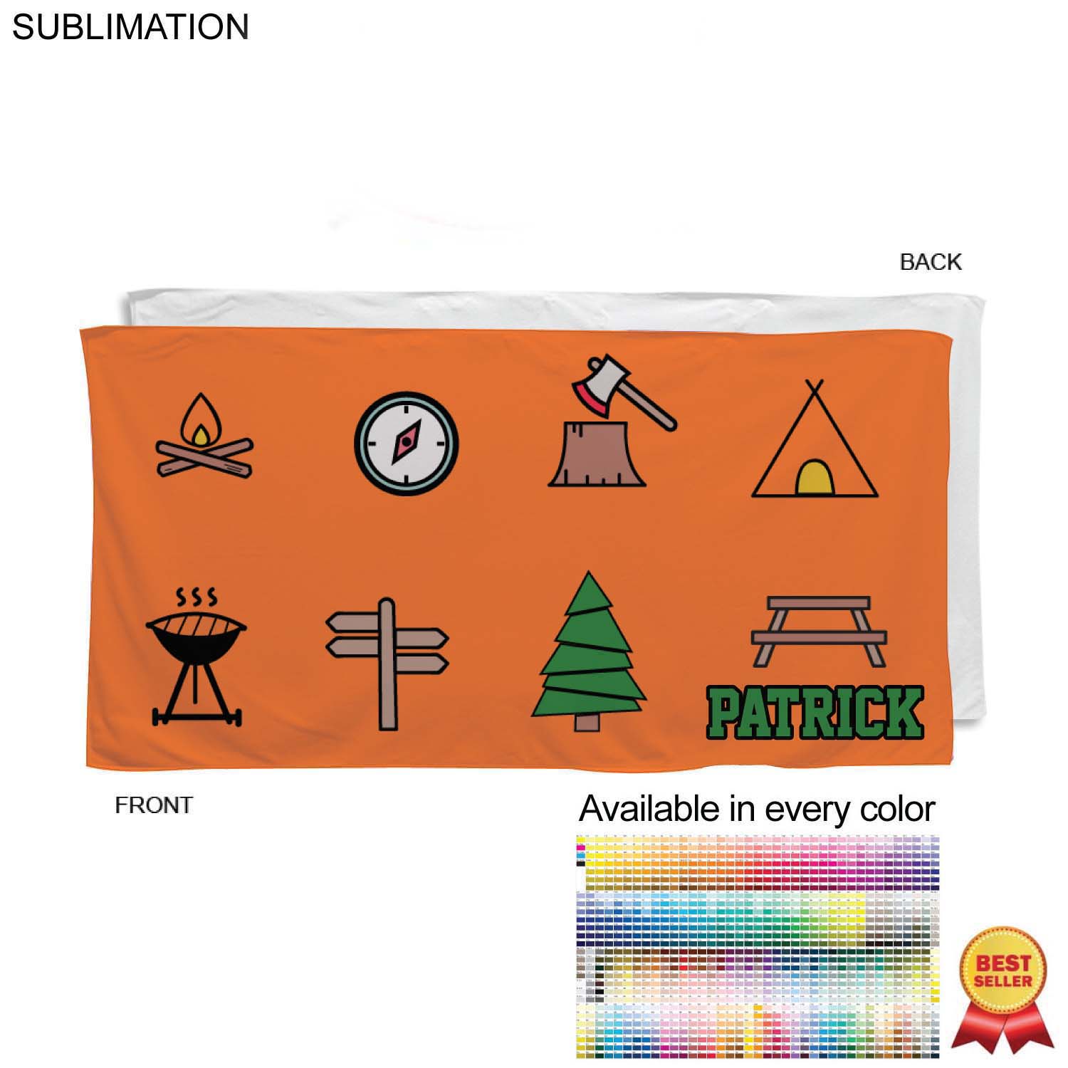 Camping Towel in Absorbent and Compact Microfiber Dri-Lite Terry, 30x60, Sublimated 1 side 10