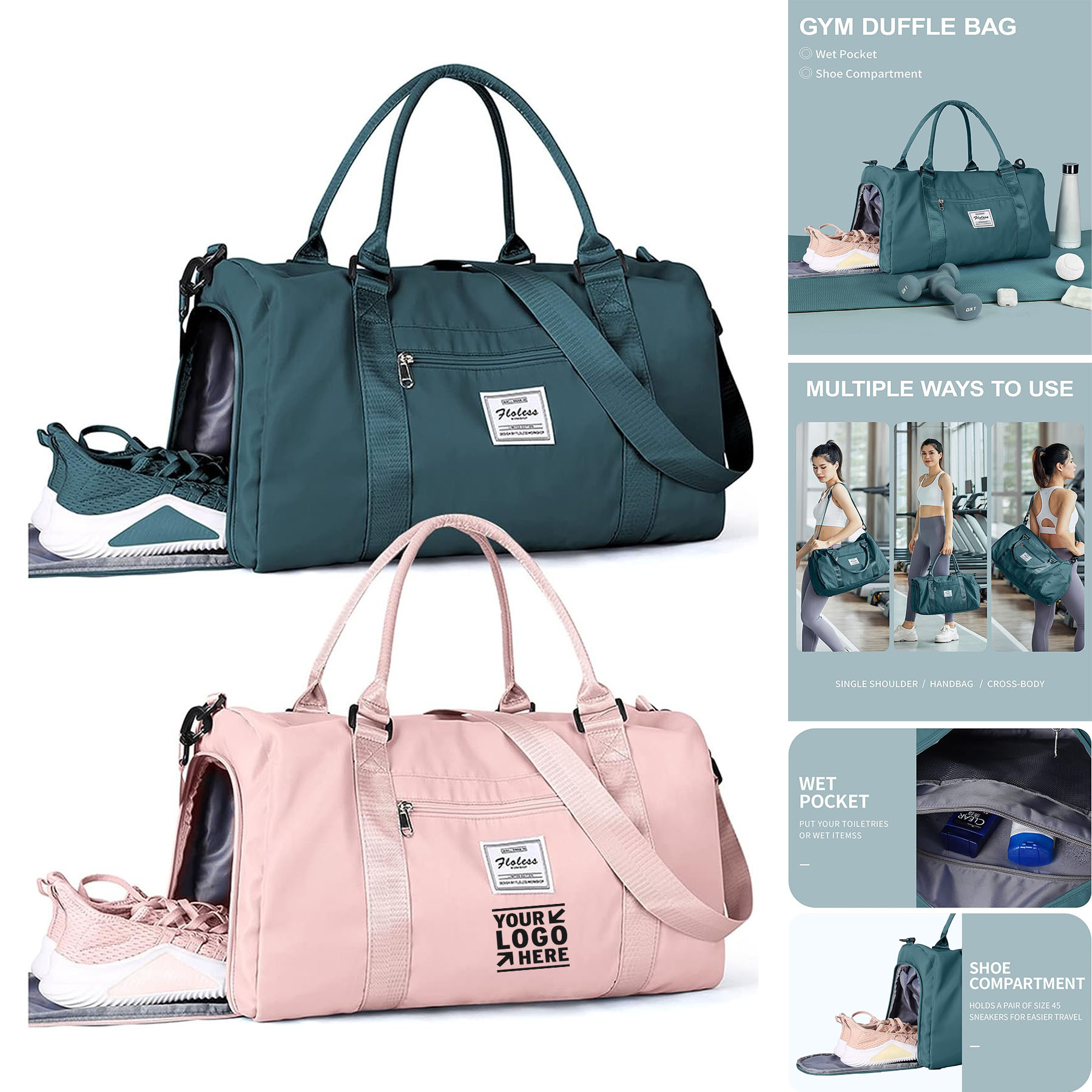 Men Women Swimming Waterproof Travel Duffel Sport Gym Tote Bag With Shoes Compartment Wet Pocket 2