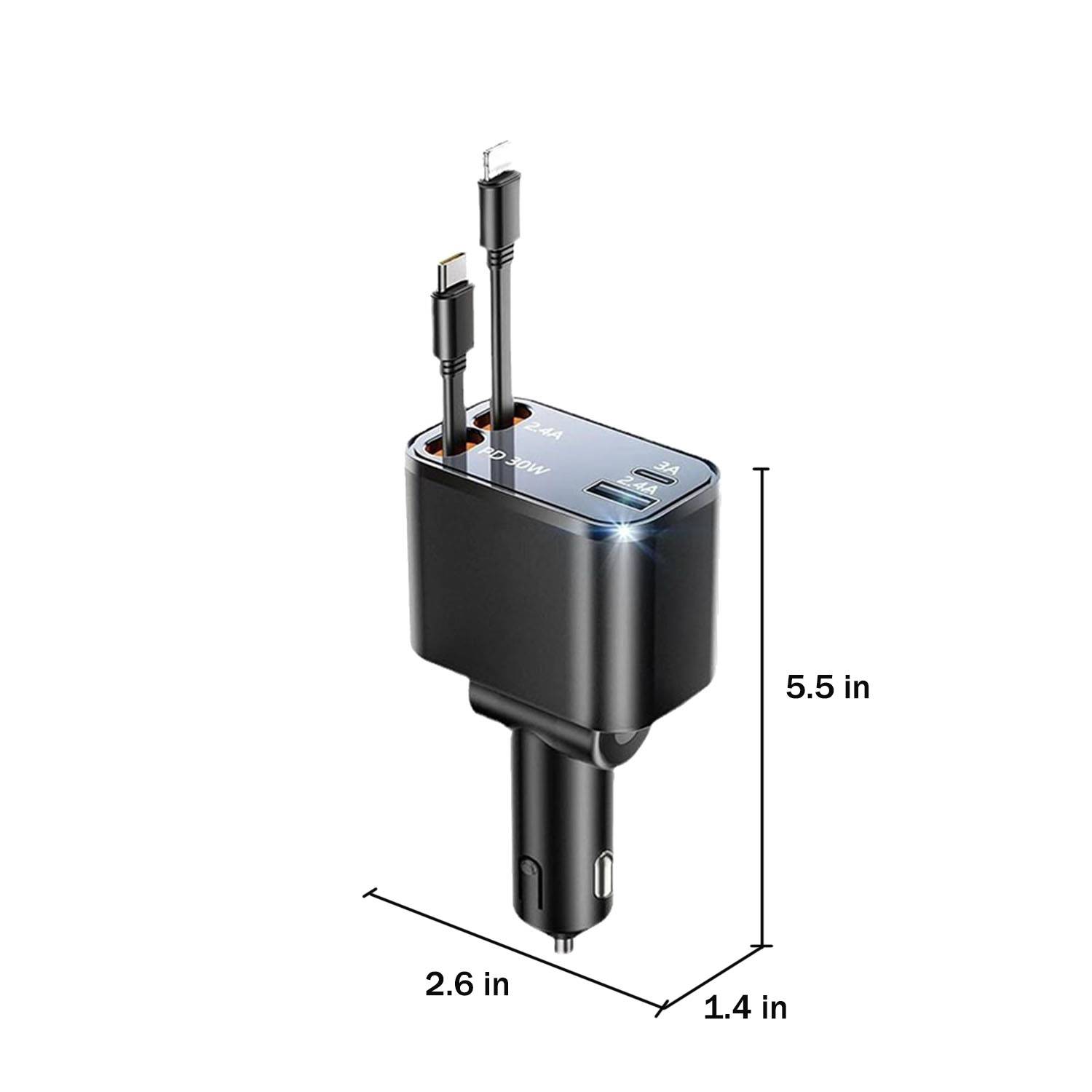 4 in 1 120W Retractable Fast Car Charger Adapter 5