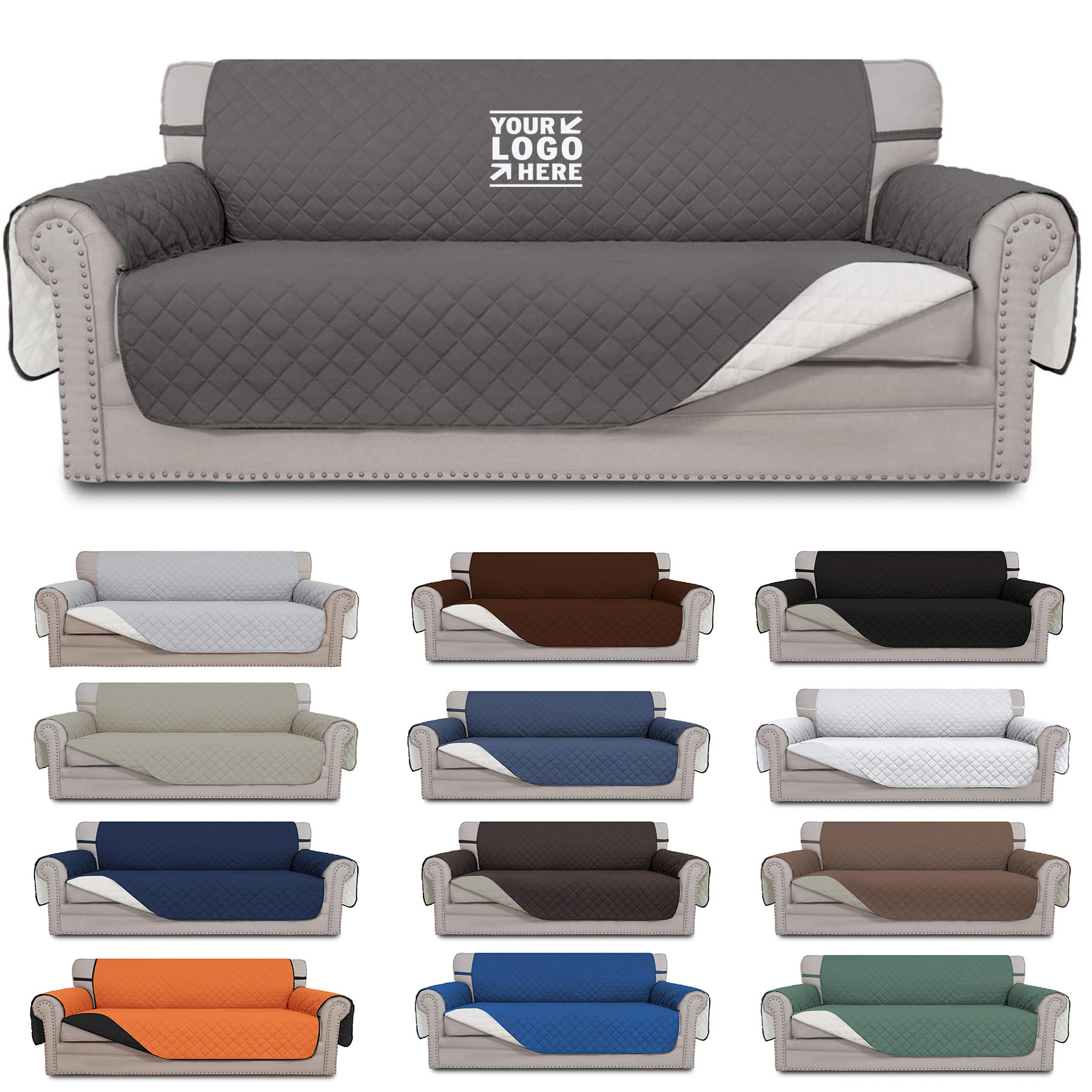 Oversized Sofa Slipcover Reversible Water Resistant Couch Cover with Foam Sticks Elastic Straps 2