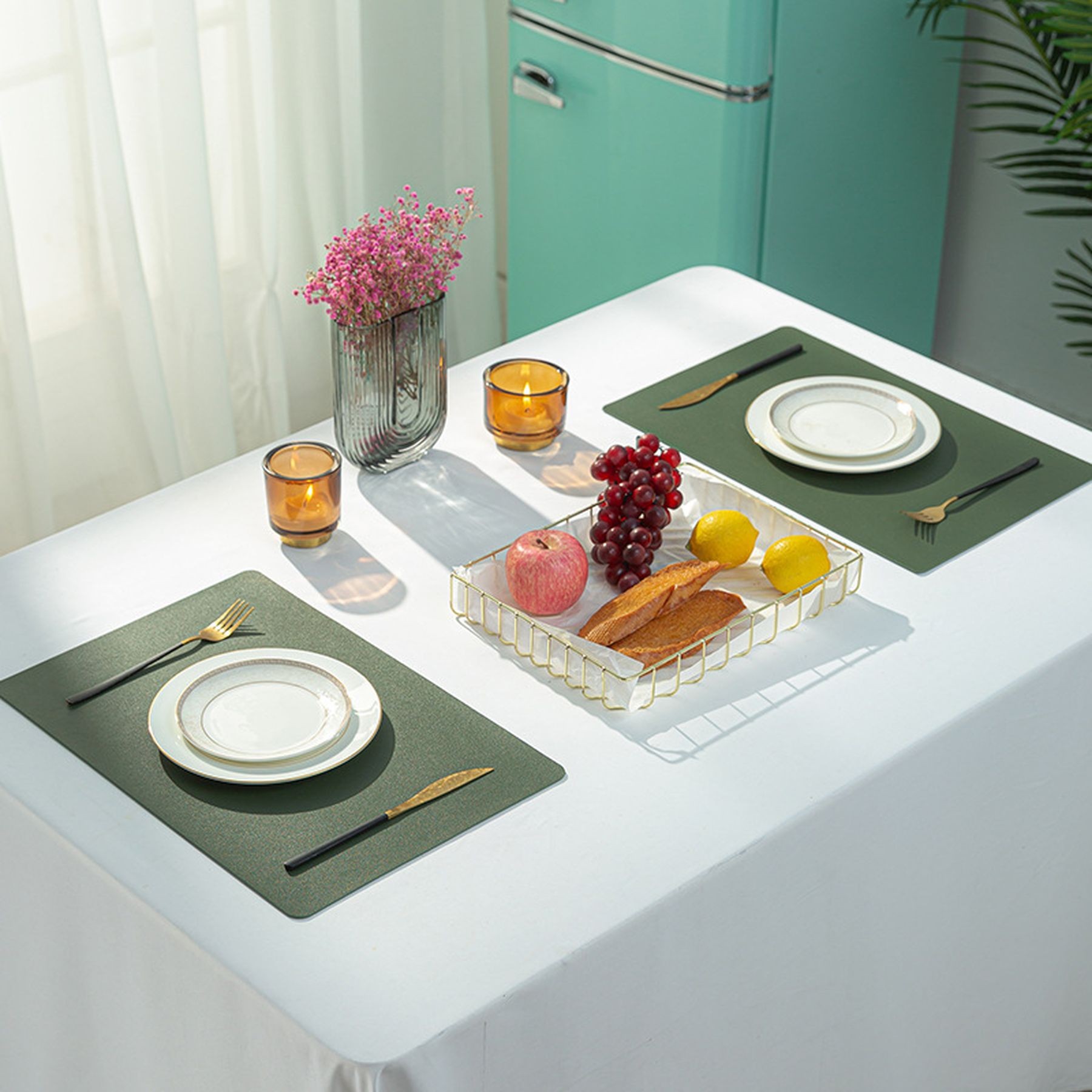 Heat Resistant Faux Leather Dual Side Dining Table Placemat 9